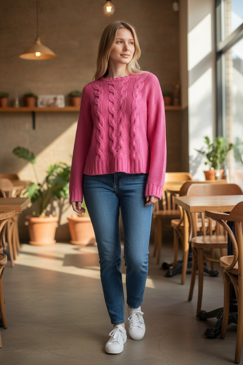 American Eagle Pink cable pull over Sweater – Size Small