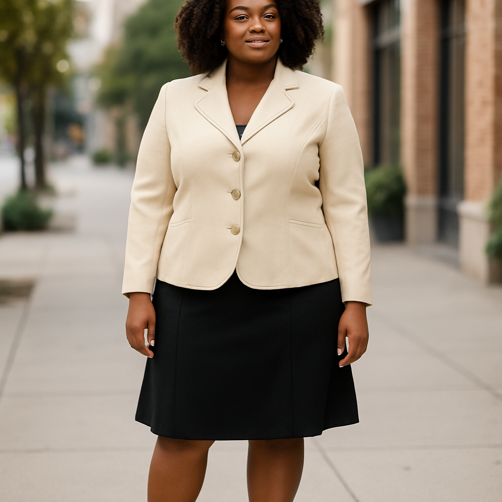 Blacker- Stylish-Beige Blazer and Black Skirt Set (Size 16W)