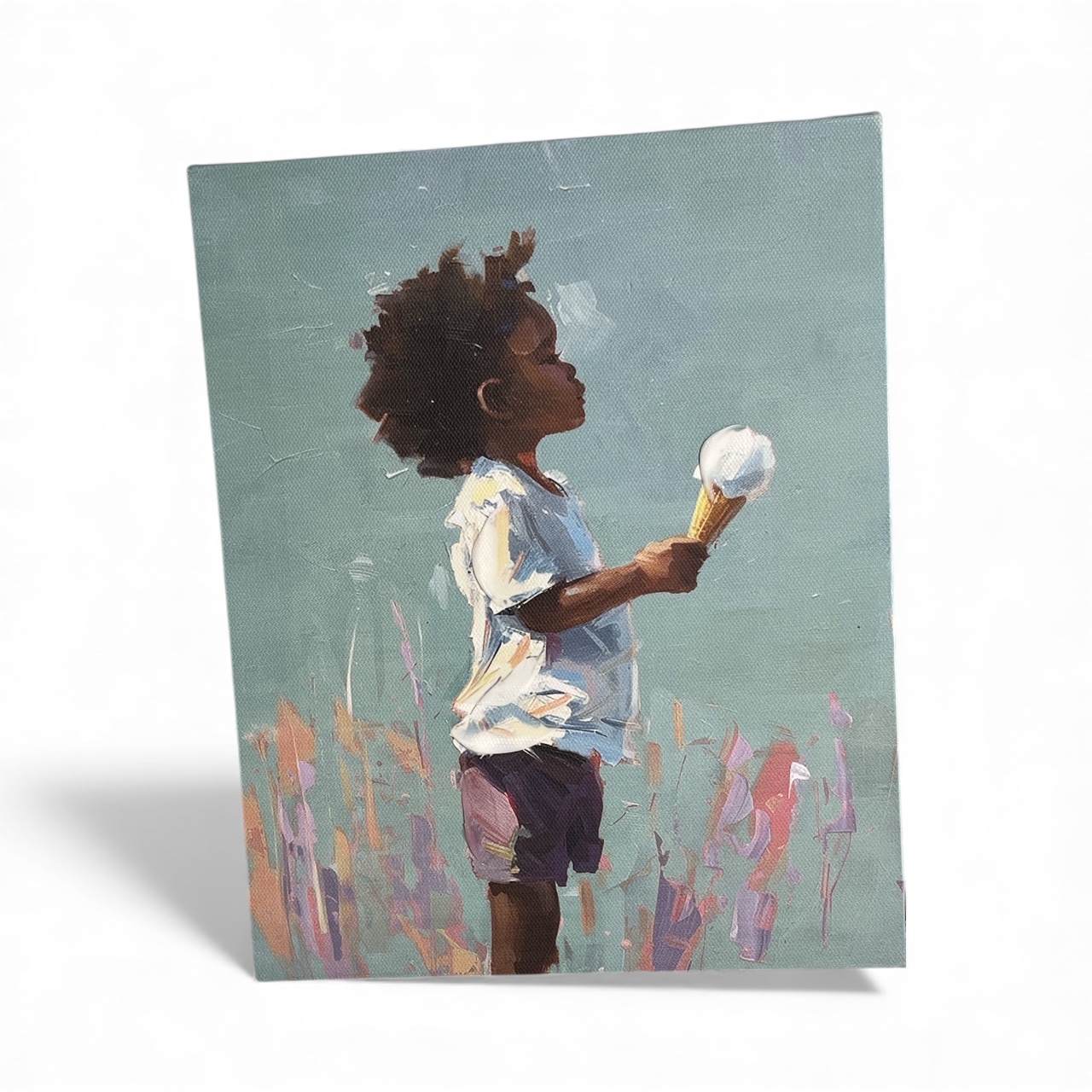 Impressionist Canvas Painting of Girl with Ice Cream(set=2)