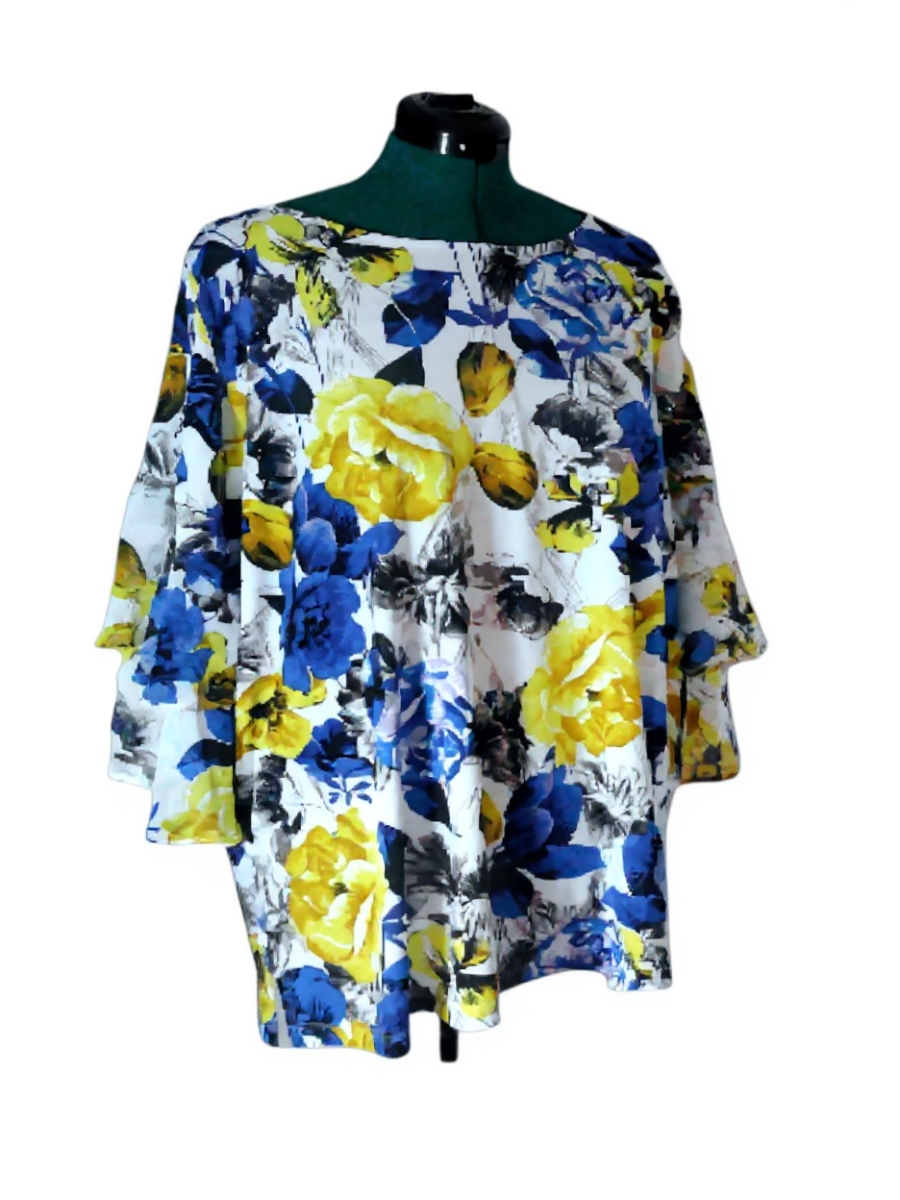 Floral Print Pull Over Blouse (Size 2X)