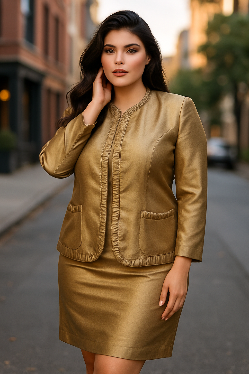 New with Tag- Gold Satin Skirt Suit (22WP)