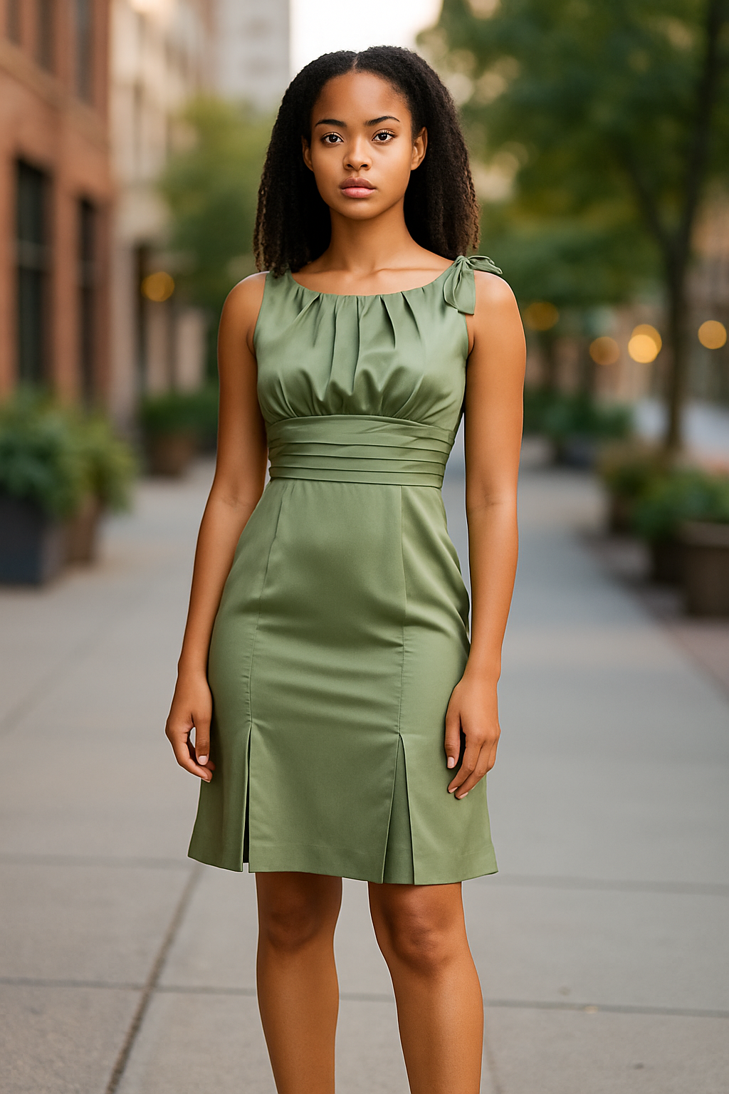 Vineyard Collection -Elegant Green Satin Dress