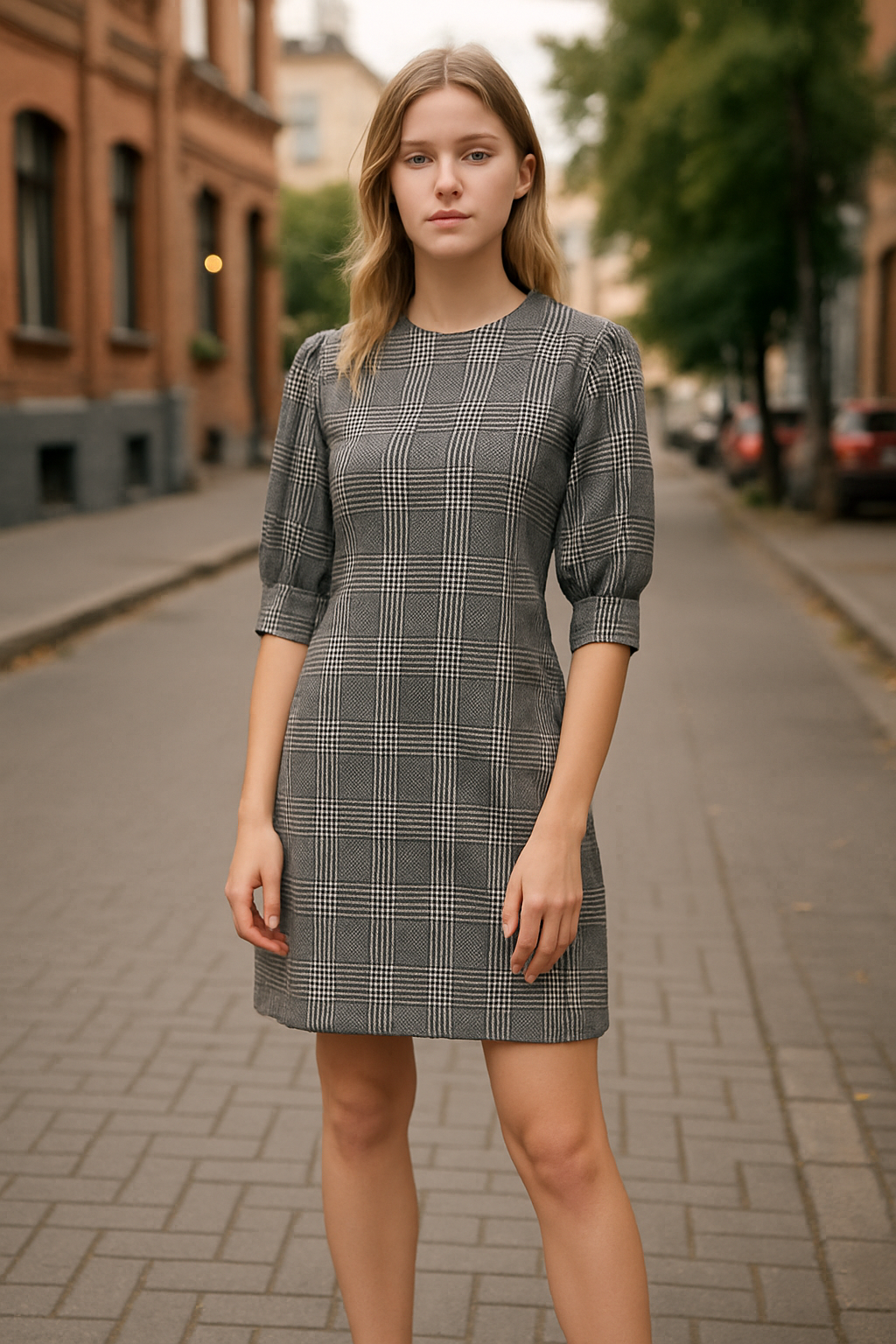 H&M Black and White Plaid Dress (size L)