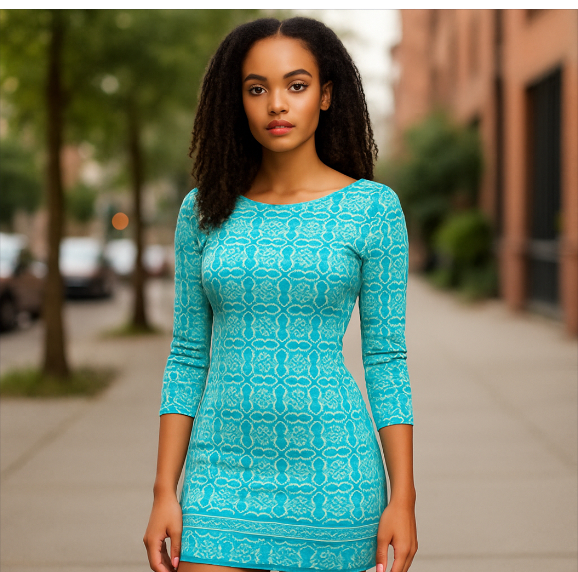 Elegant Green Patterned Dress (size M)