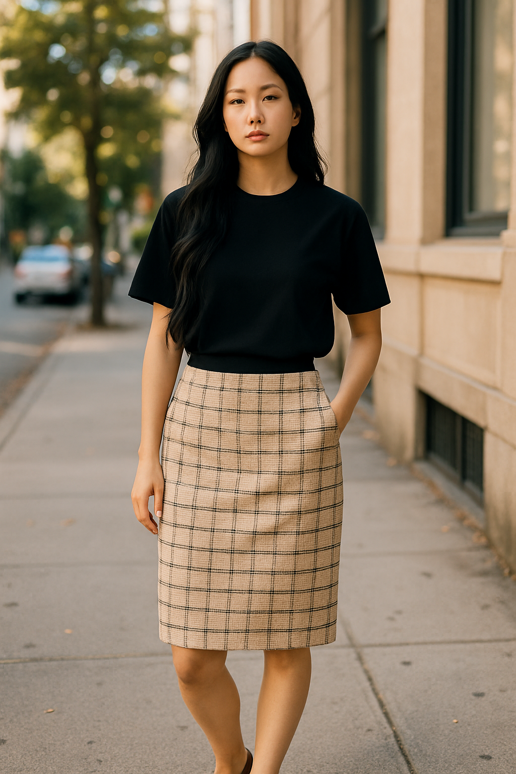  Elegant Plaid and Beige Skirt(size 18)-Item New with Tag