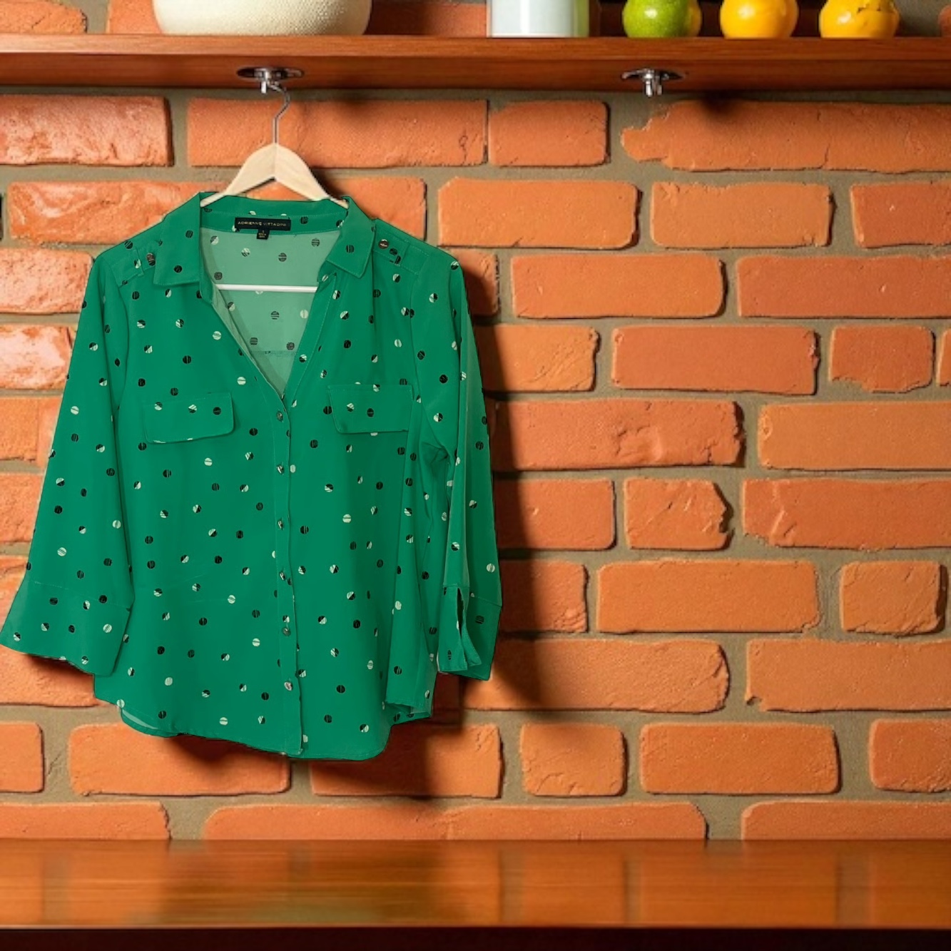 Green Polka Dot Blouse (size small)