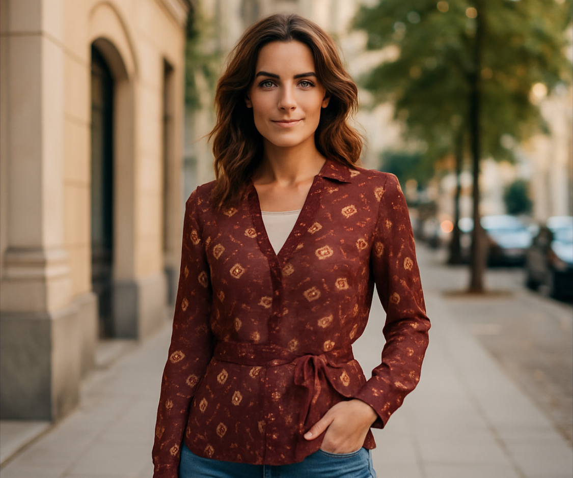 Toby & Olive -Burgundy Floral Sheer Blouse (size  small)