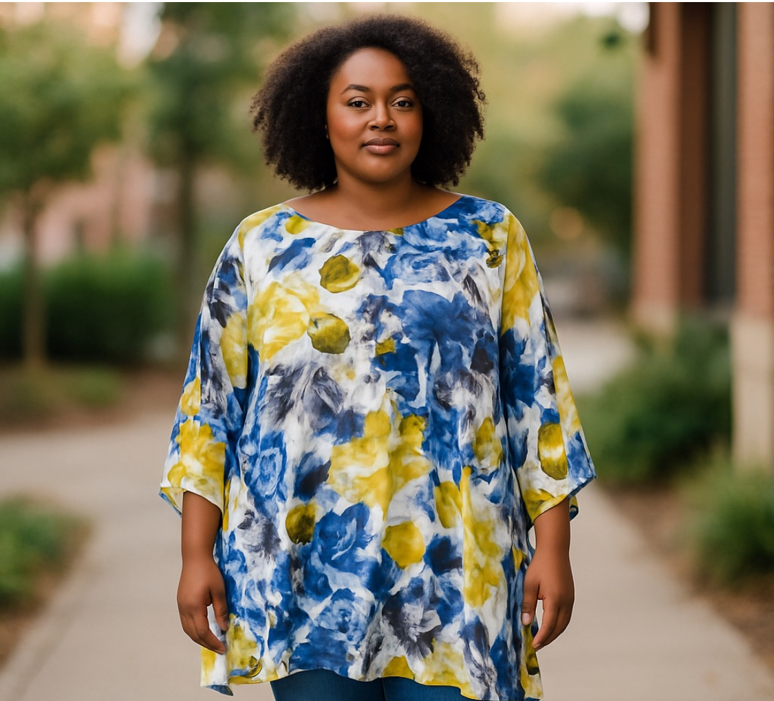 Floral Print Pull Over Blouse (Size 2X)