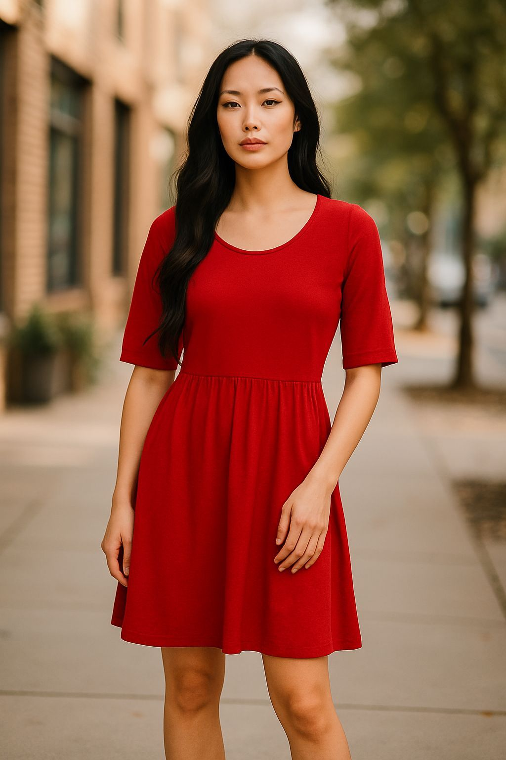 New with Tag-Effortless Elegance – Old Navy Red Short Sleeve Dress (L)