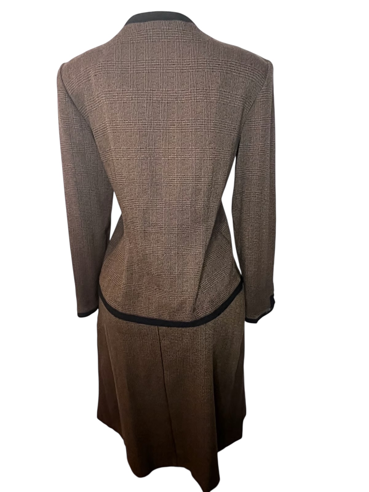 Leslie Fay Women's Elegant Taupe Skirt Suit Set with Black Trim