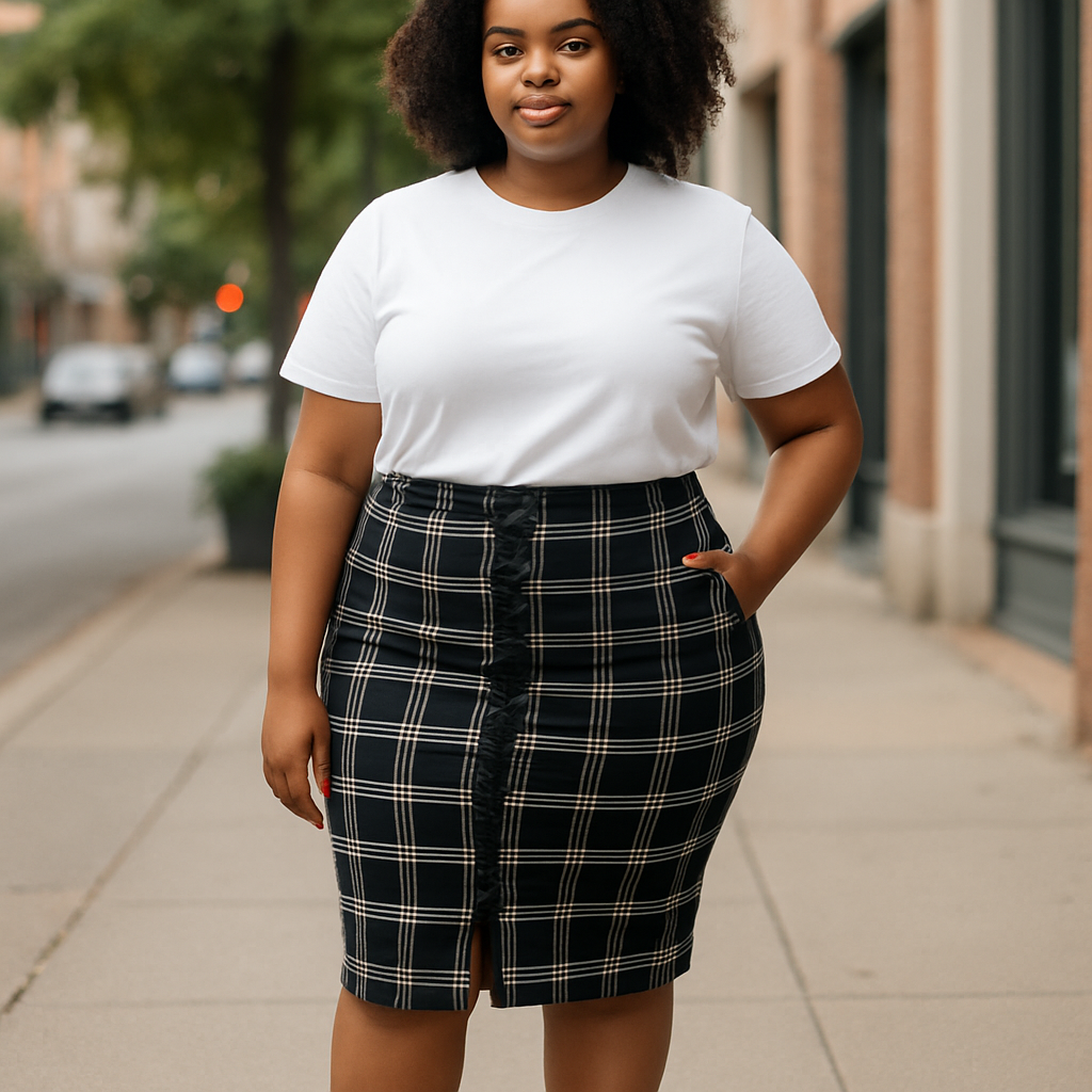  Black and White Plaid Pencil Skirt (size 2x)