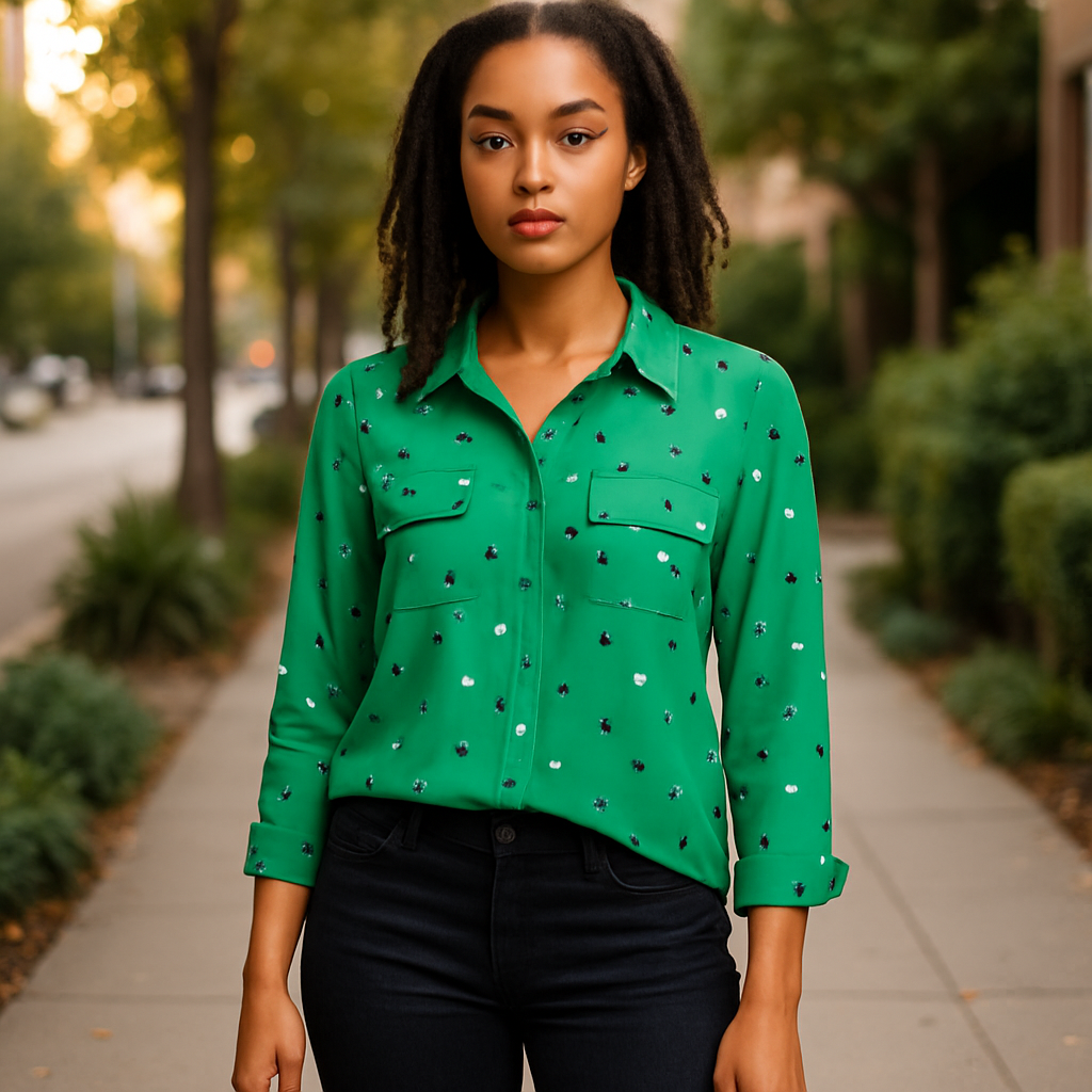 Green Polka Dot Blouse (size small)