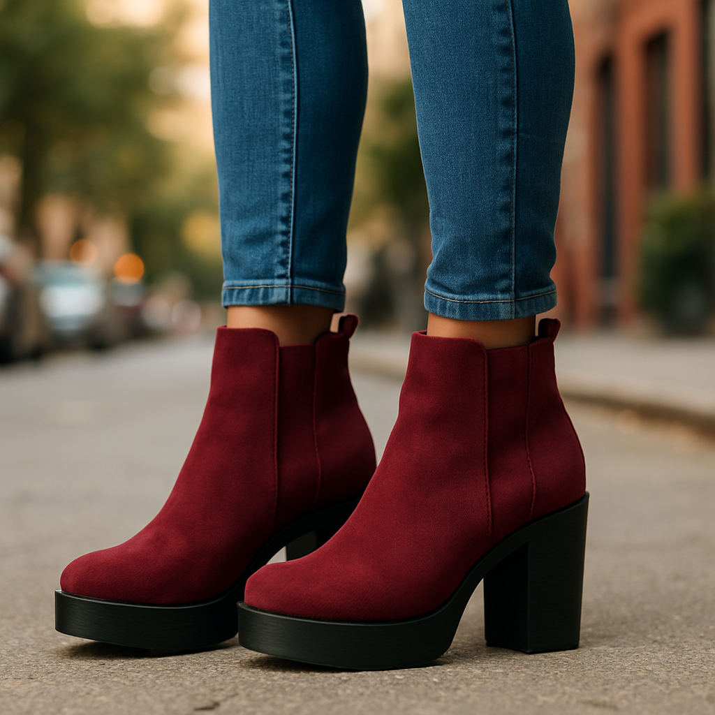 Dream Pairs-Maroon Suede Ankle Boots