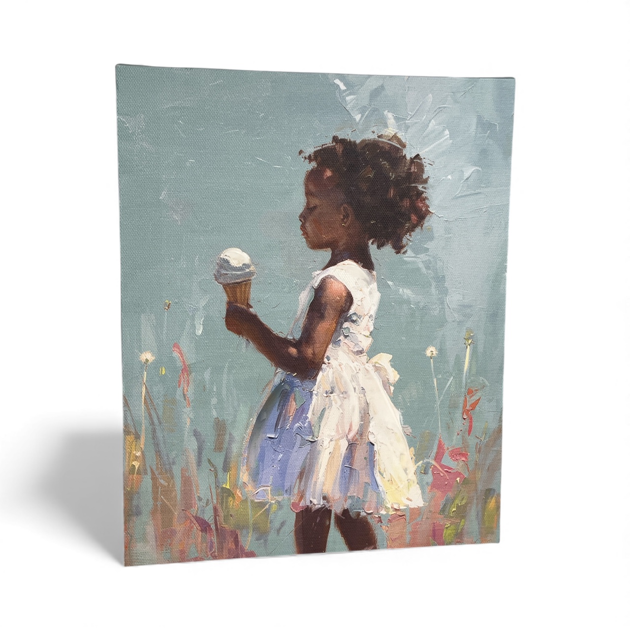 Impressionist Canvas Painting of Girl with Ice Cream(set=2)