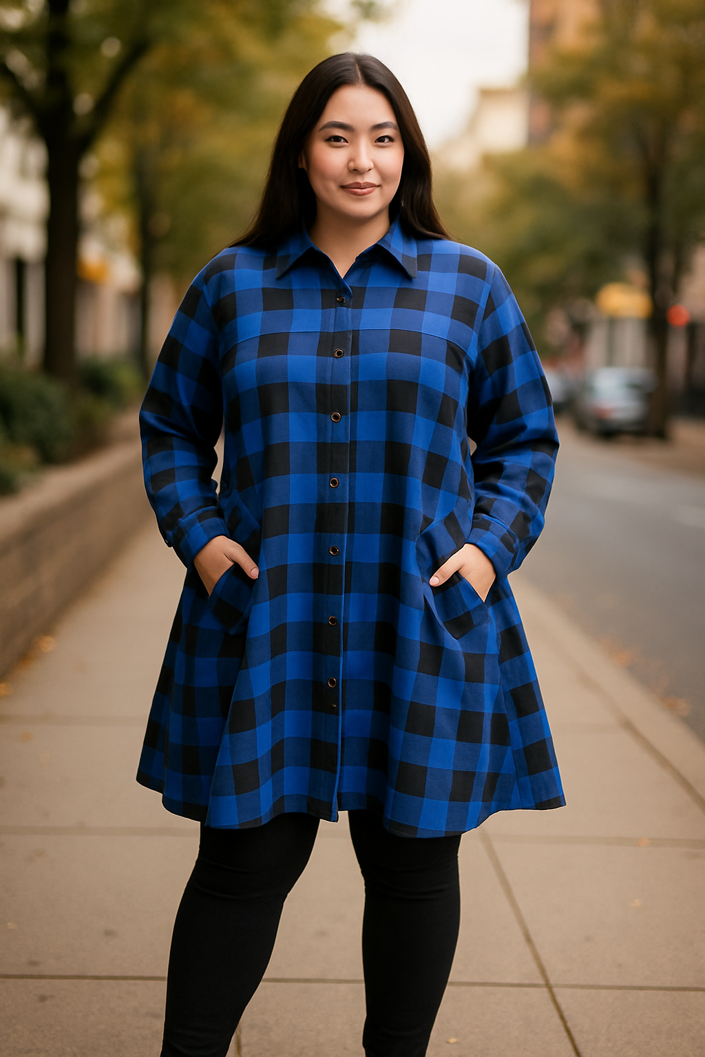 Q125-Blue and Black Checkered Long Shirt