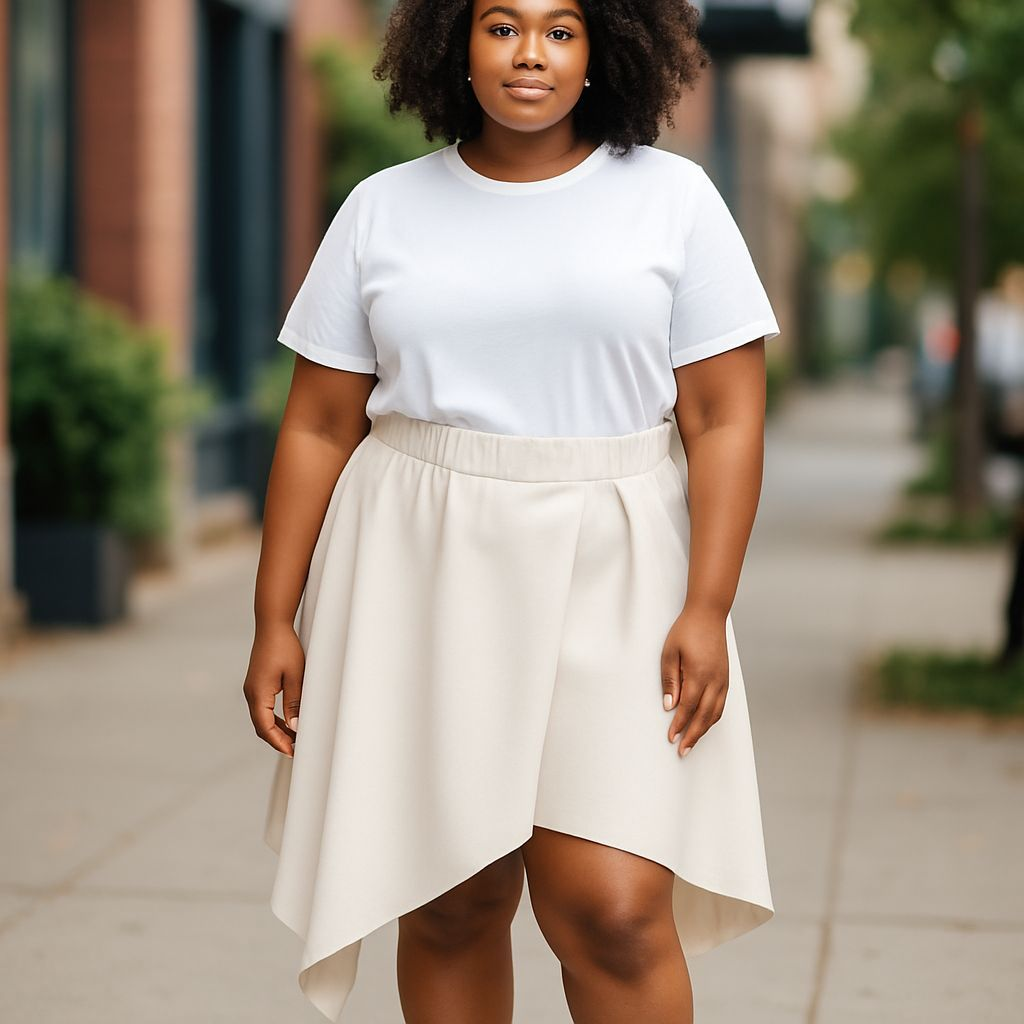 Fashion 2  Figure- White Flared and asymmetrical Skirt