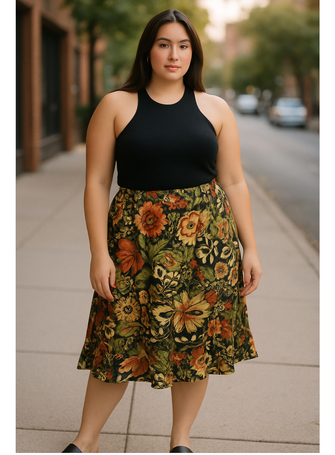 Dress Barn New with Tag- Stylish Floral Midi Skirt (size 14W)