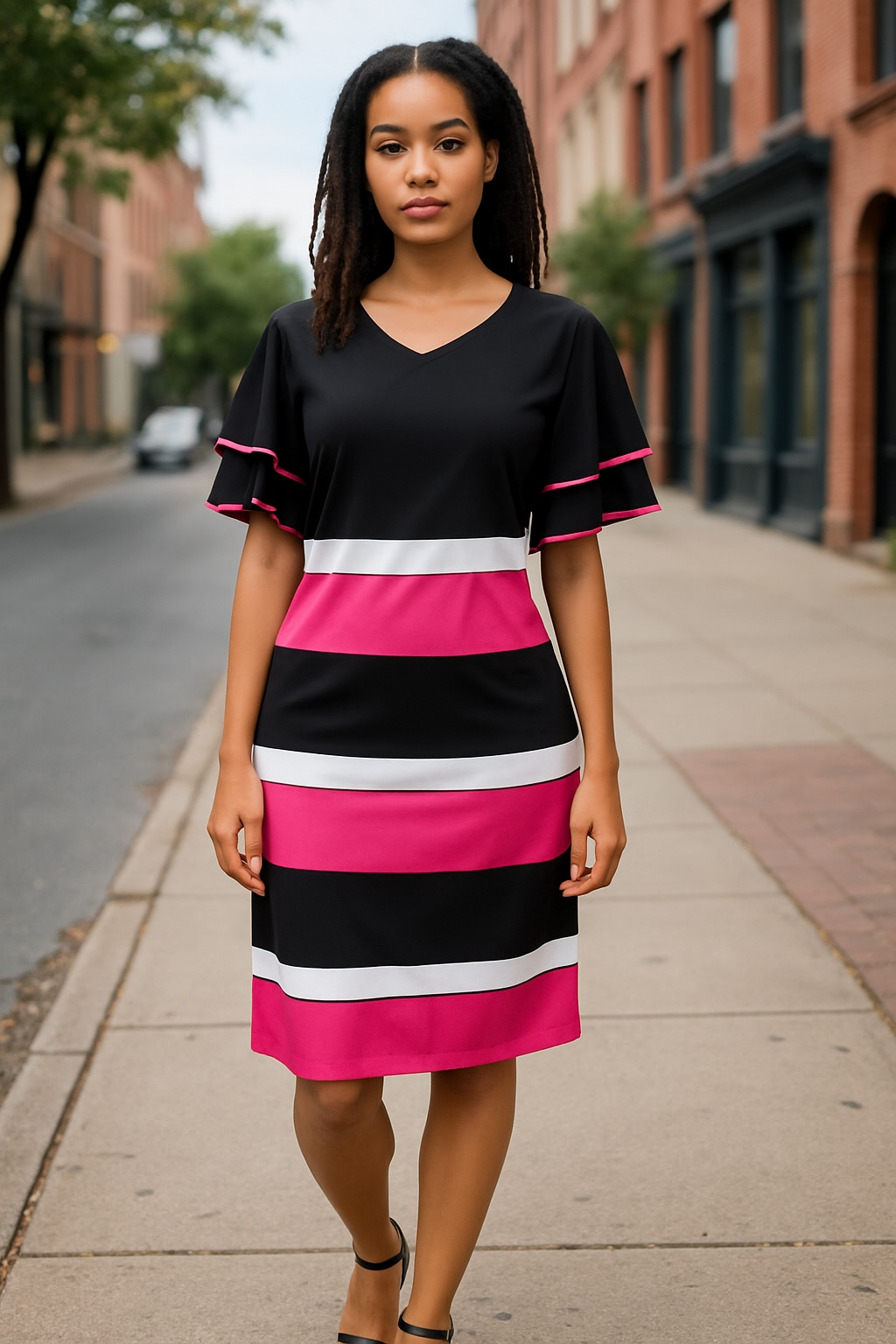 Stylish Women's Striped Midi Dress (2XL)