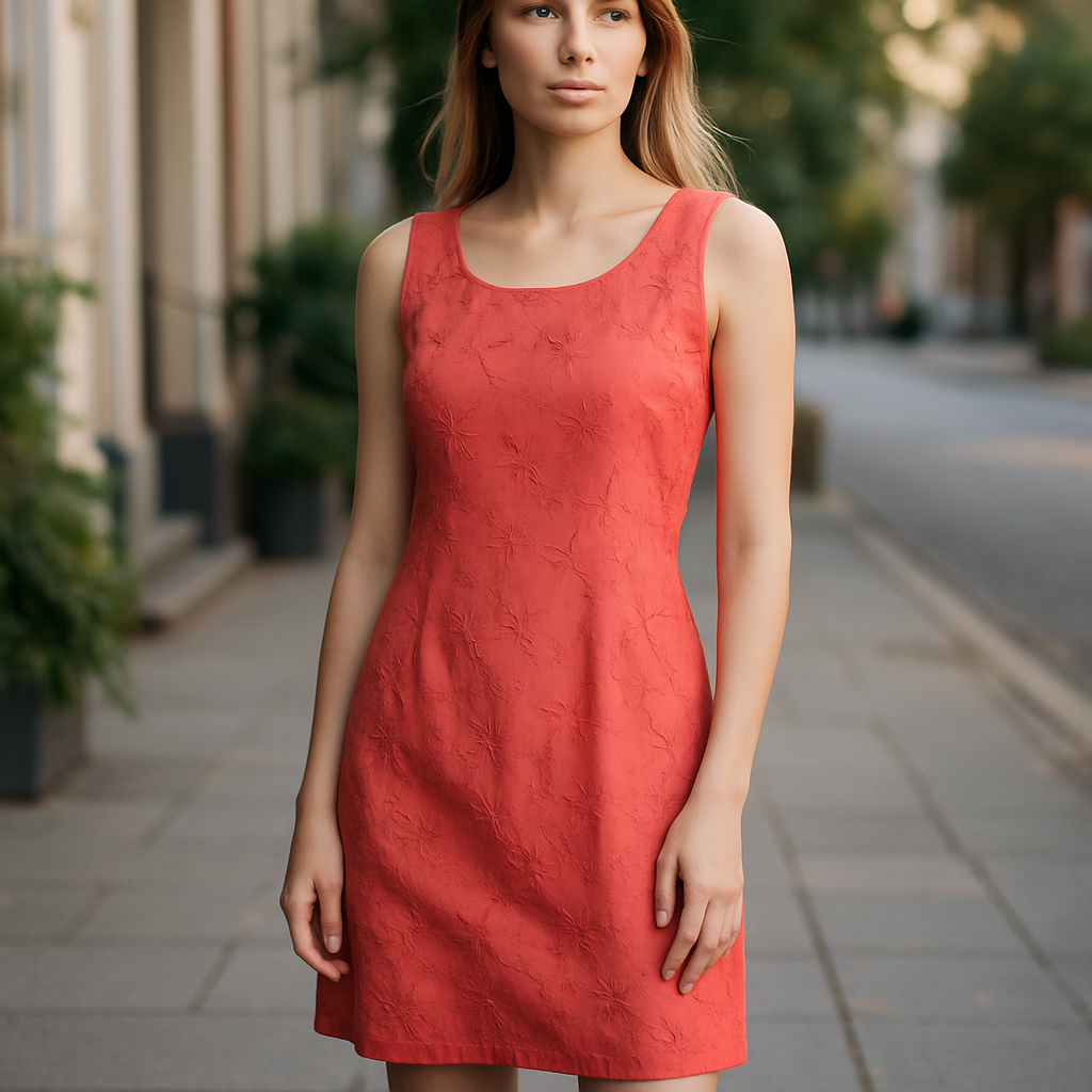 Brighten Your Look with Our Orange Linen-Rayon Sleeveless Dress – Lightweight, Breathable, Perfect for Summer(Size 14)