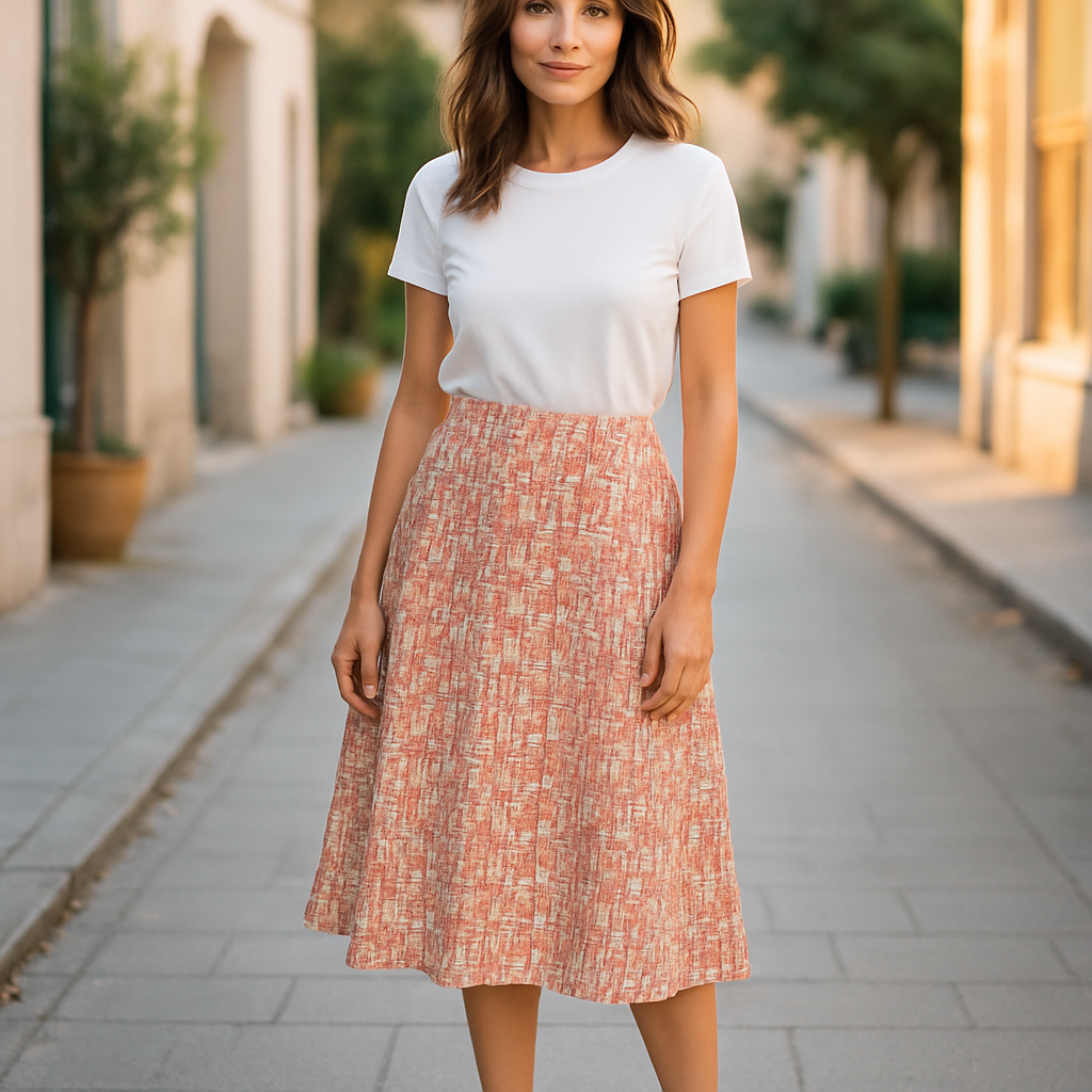 New York & Company- Patterned Midi Skirt (L)