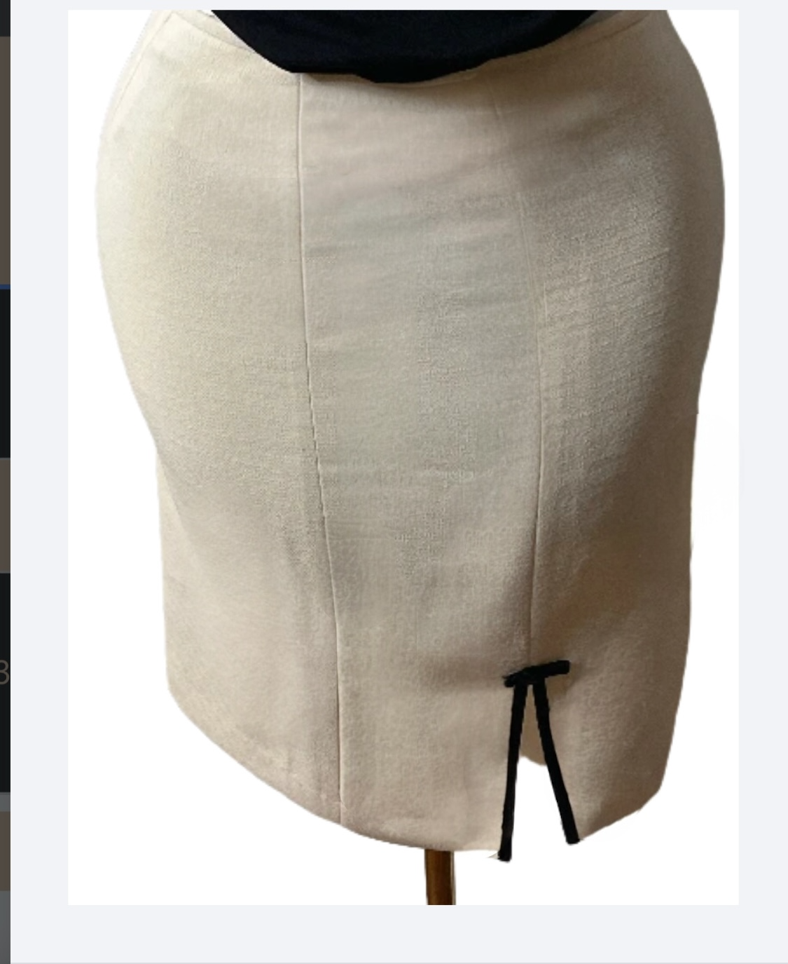 Cream Pencil Skirt with small slit and side ribbon (size 10)