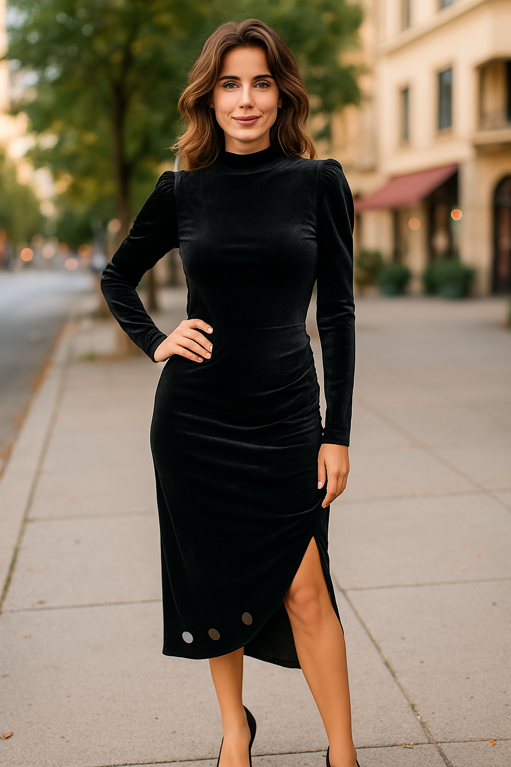 Fashion Nova- Elegant Black Velvet Dress(size L)