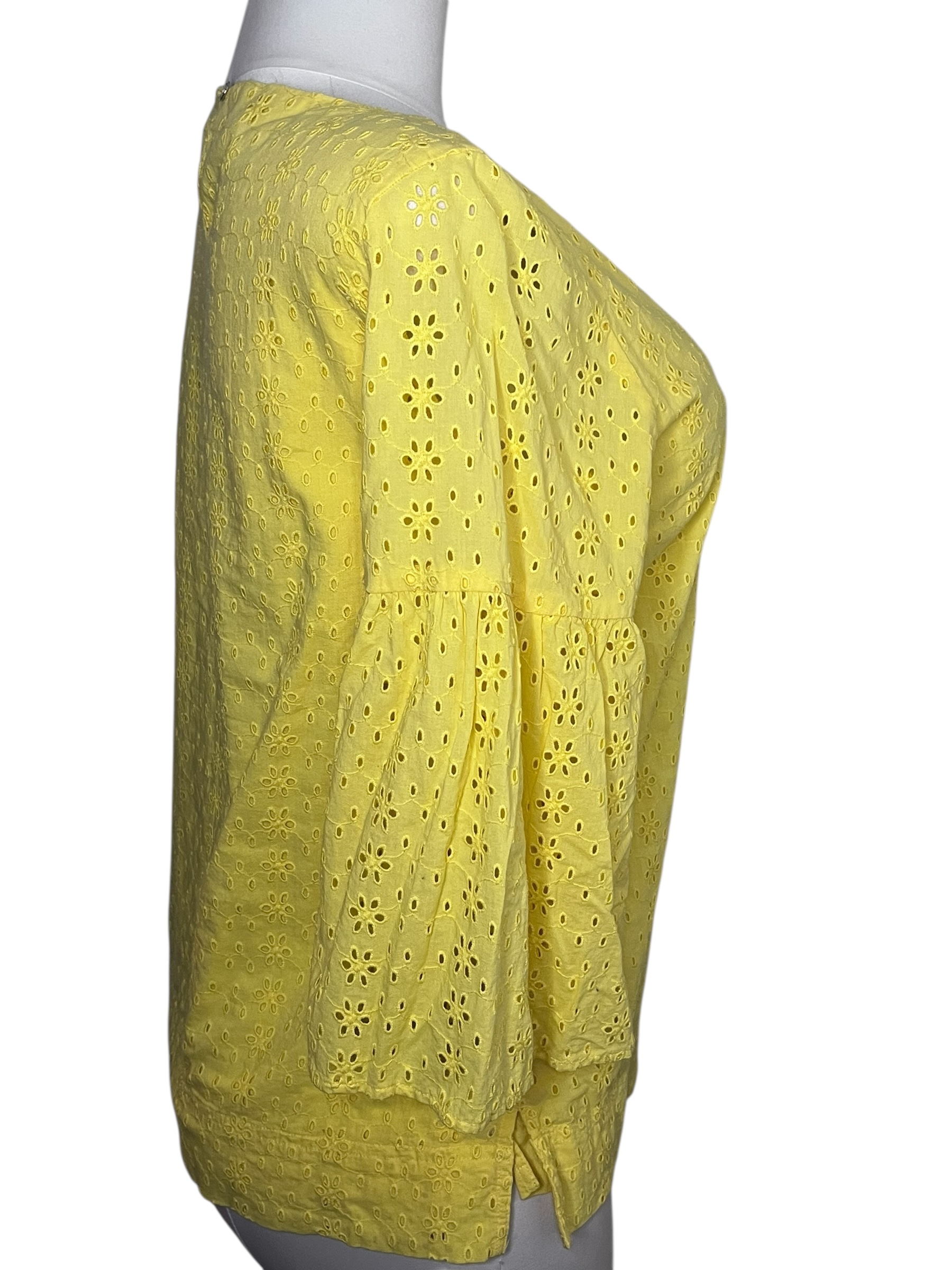 Yellow Eyelet Bell Sleeve Blouse