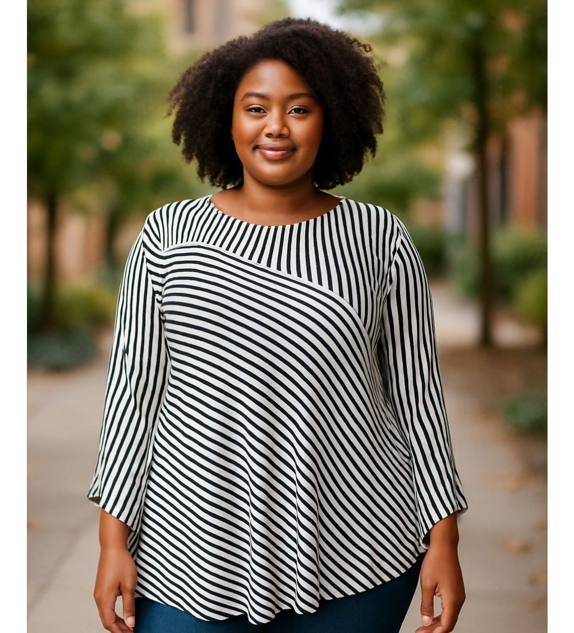 Grace -Striped Long Sleeves Shirt (XL)