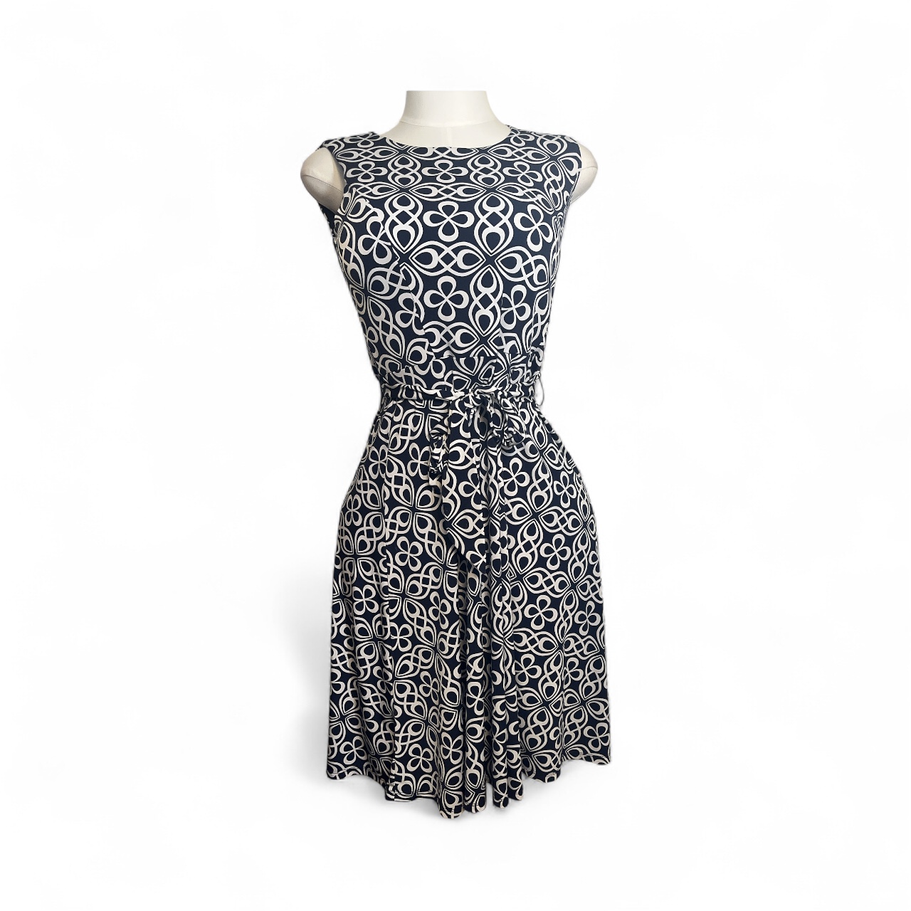 Blue and White Patterned Dress (size small)