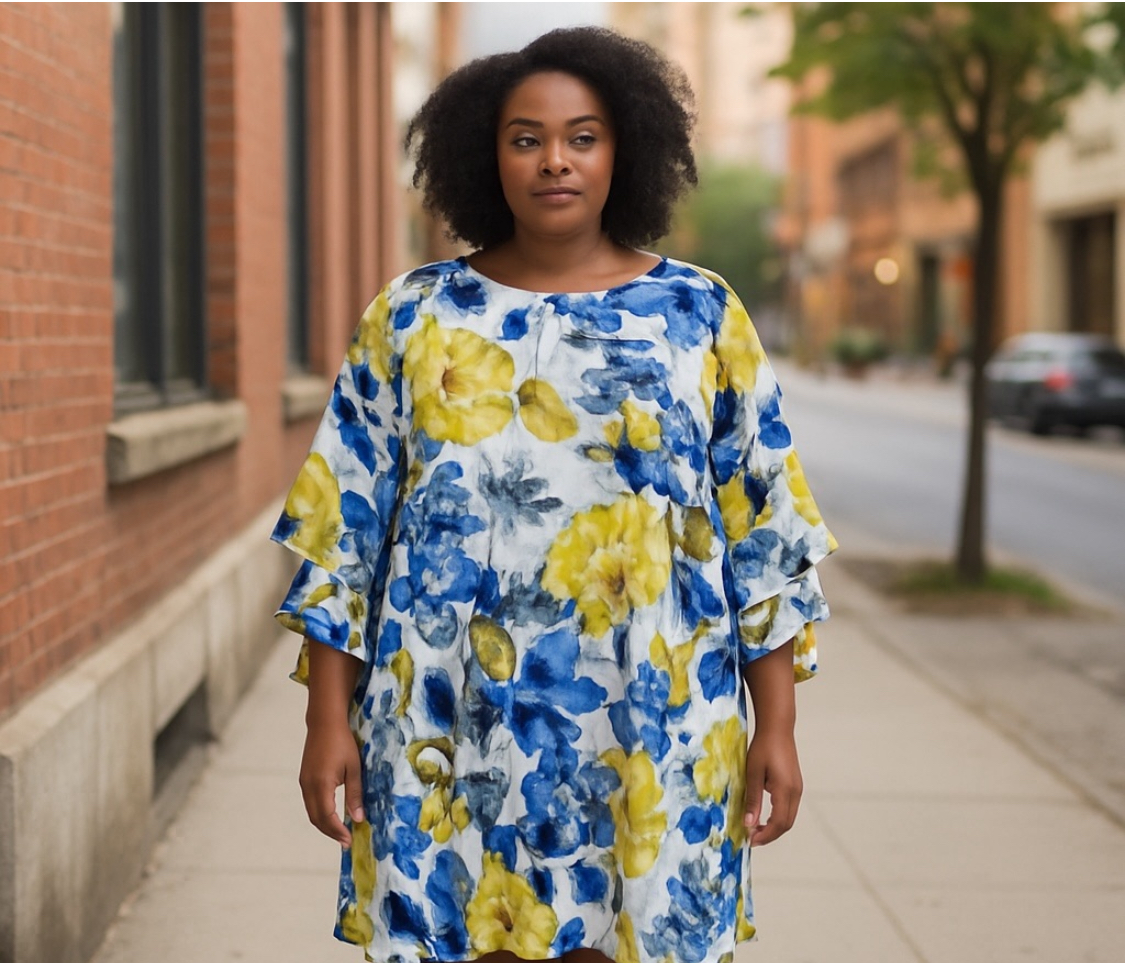 Floral Print Pull Over Blouse (Size 2X)