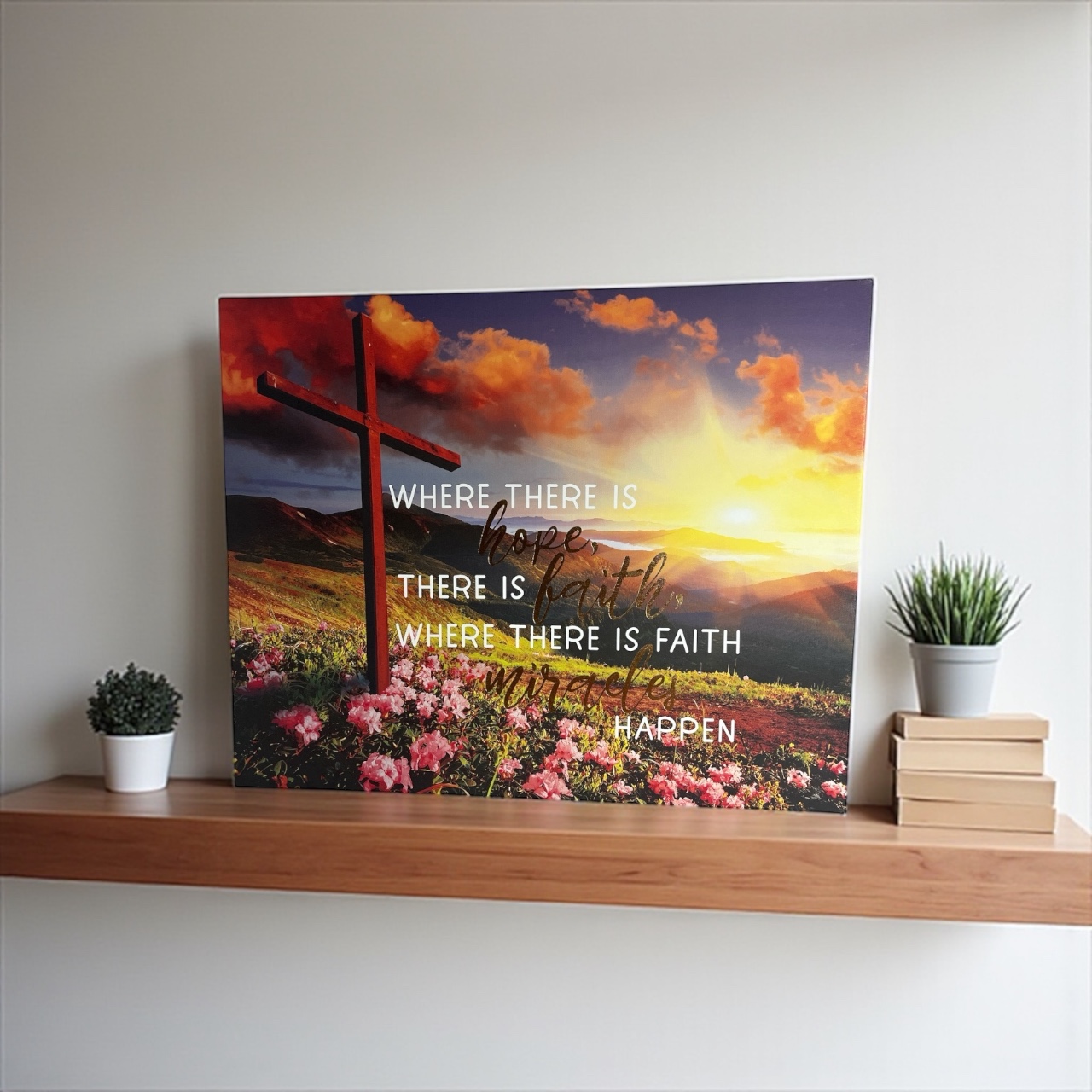 Inspirational Wall Art with Cross and Sunset