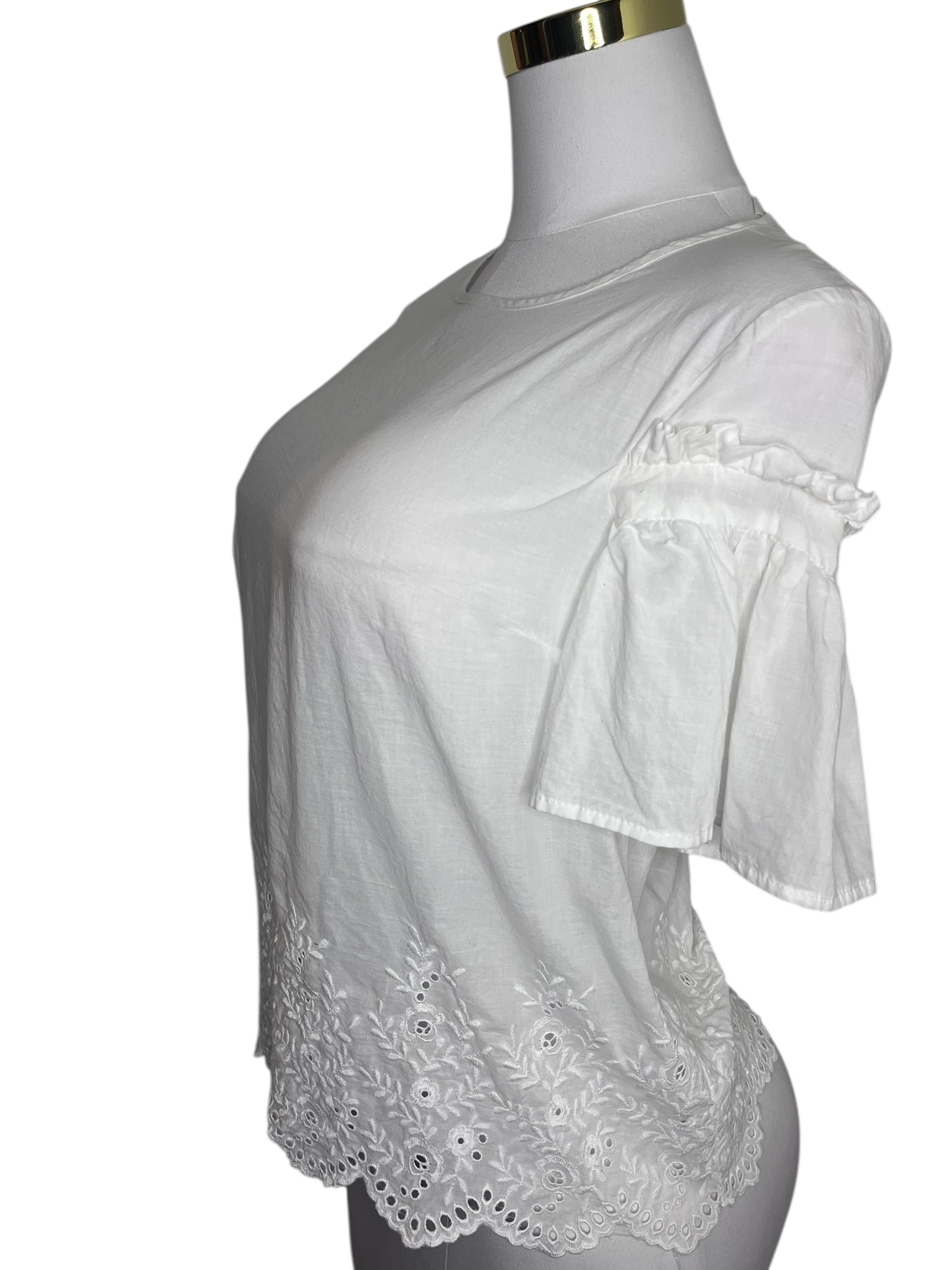 White Lace Hem Blouse (Petite Small)