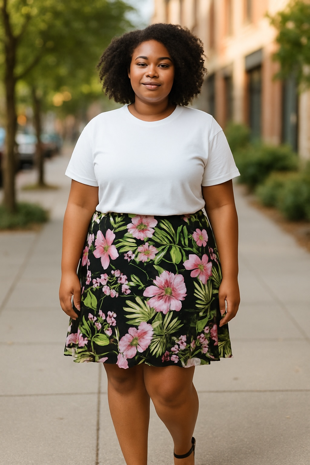 Black, Pin and Green -Floral Skirt Fit & Flare (Large)