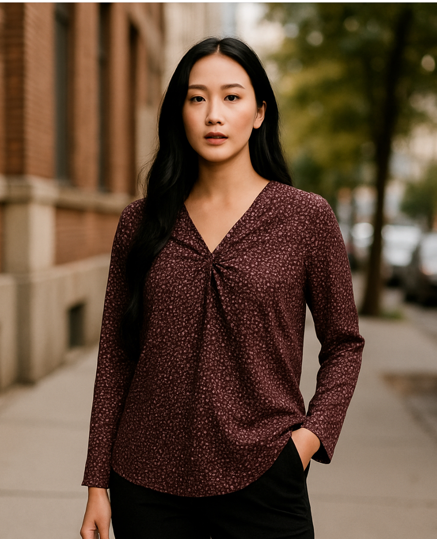 Ladies' Floral V-Neck Blouse (L)