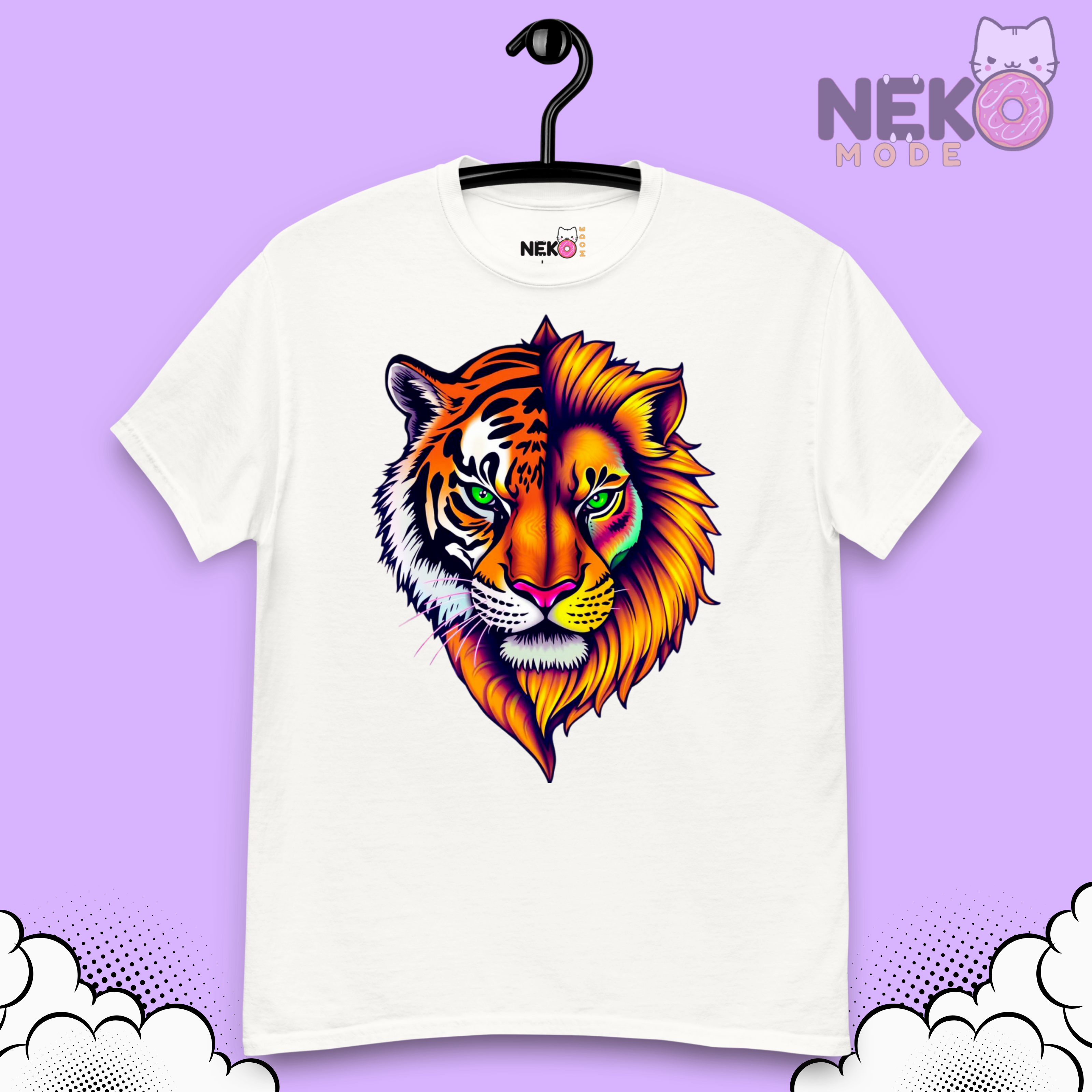 Camiseta con diseño de tigre y león