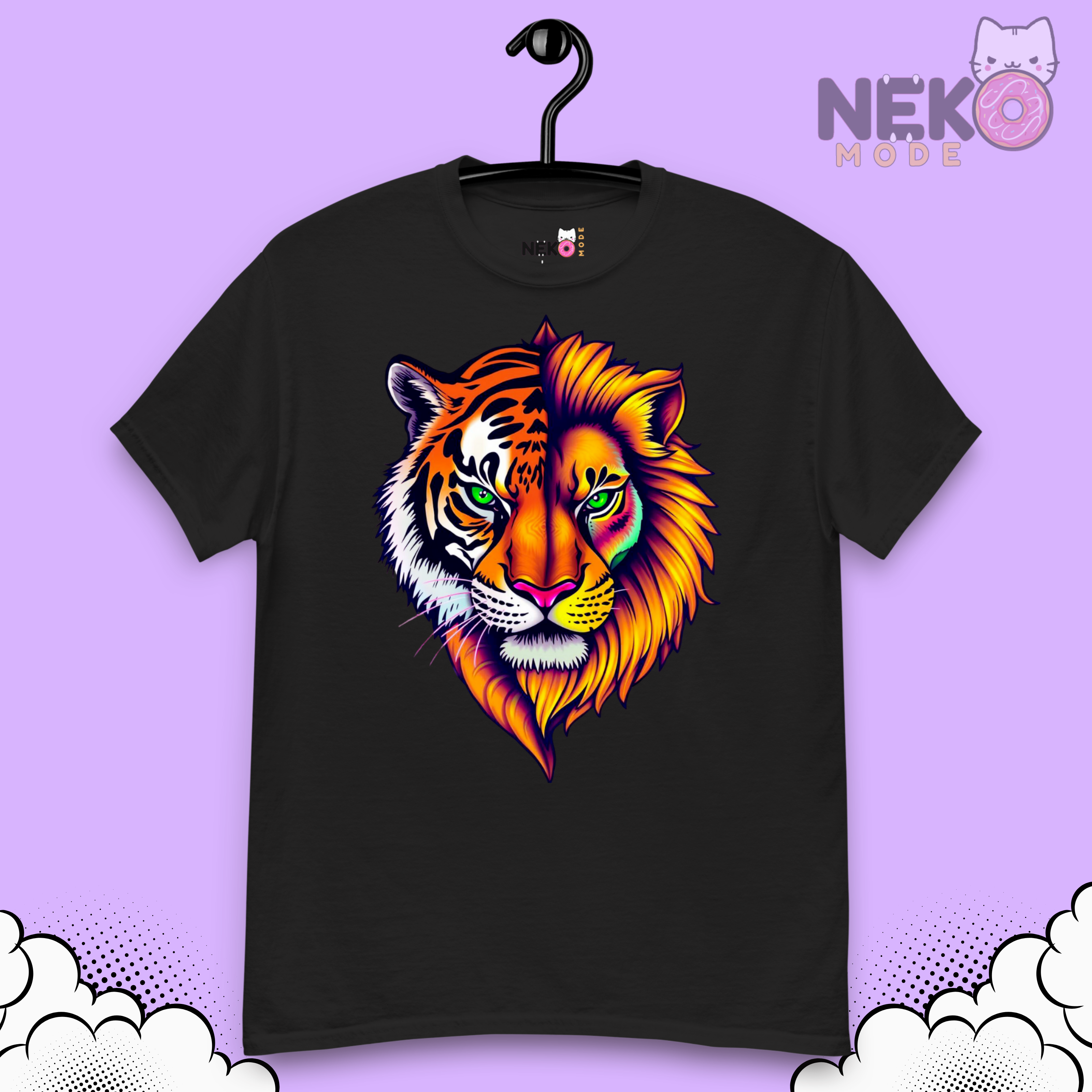 Camiseta con diseño de tigre y león