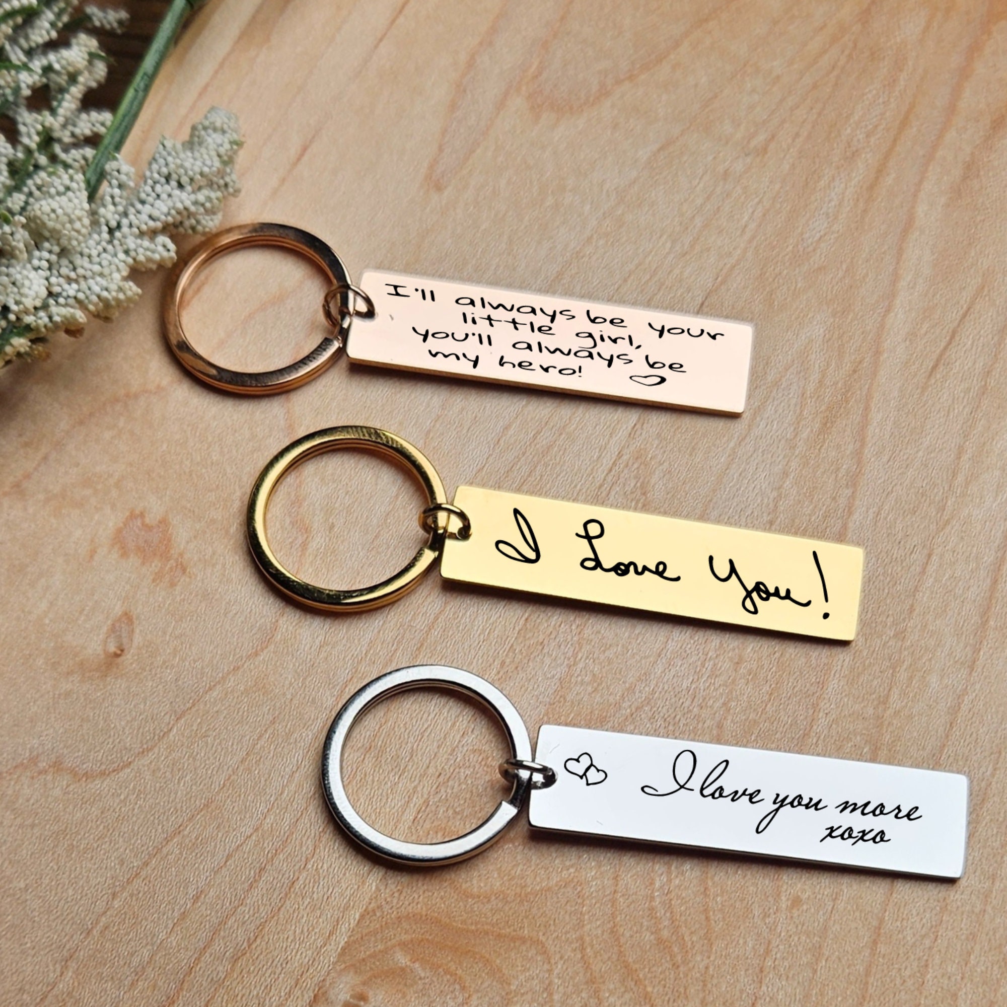 Customized Metal Keychain for Dad - Handwriting Keychain -Father's Day Personalized Gift - Engraved Name Keychain - Unique Keepsake