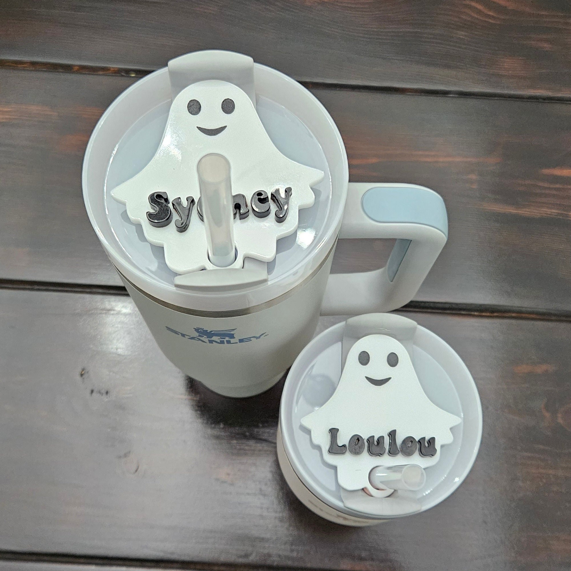 Personalized Ghost Acrylic Tag for Stanley Tumbler - Custom Halloween Name Tag in White Acrylic - Choose Your Font & Color