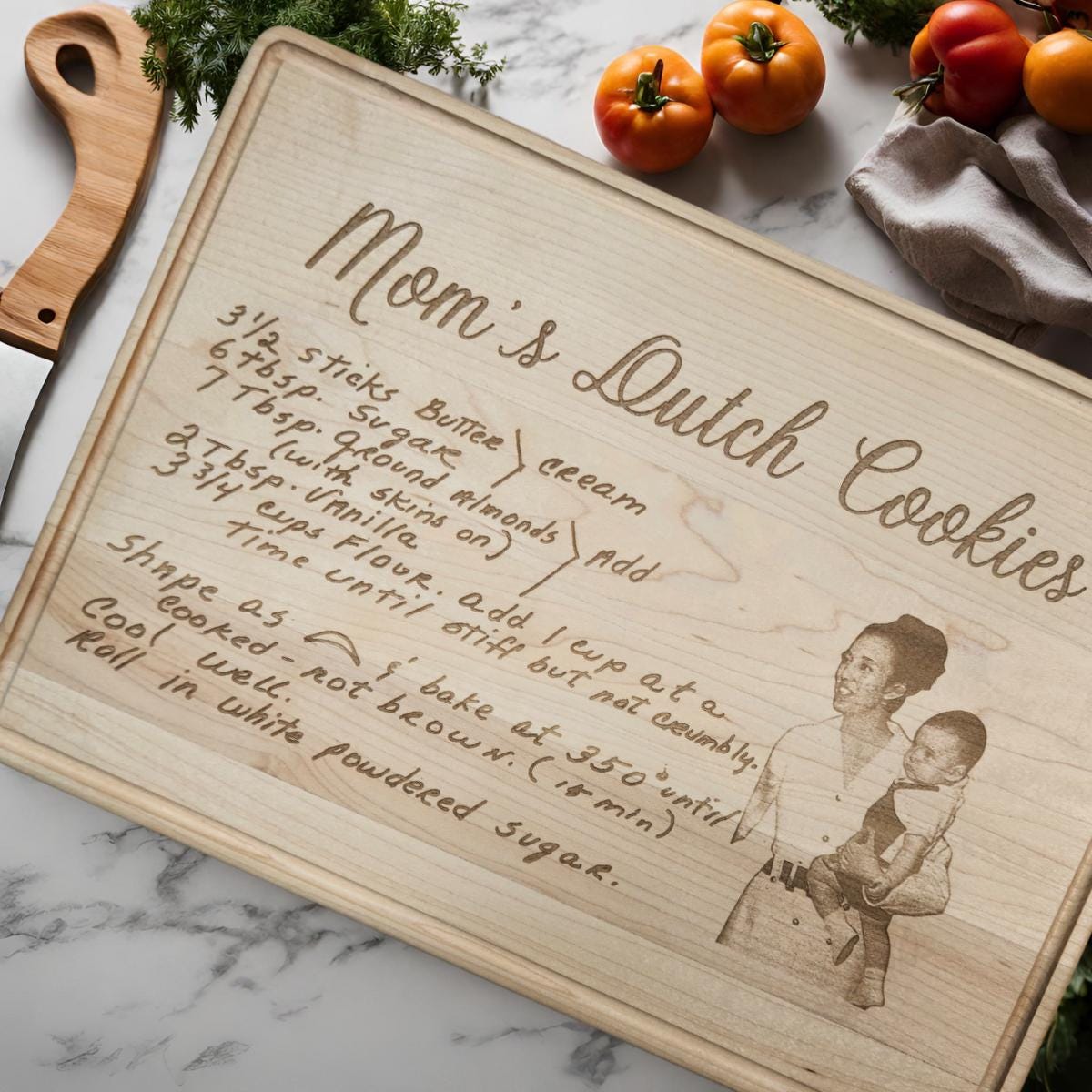 Personalized Handwritten Recipe, Christmas Gift, Picture Board, Engraved Cutting Board, Custom Heirloom Gift - Walnut, Maple, Bamboo Options