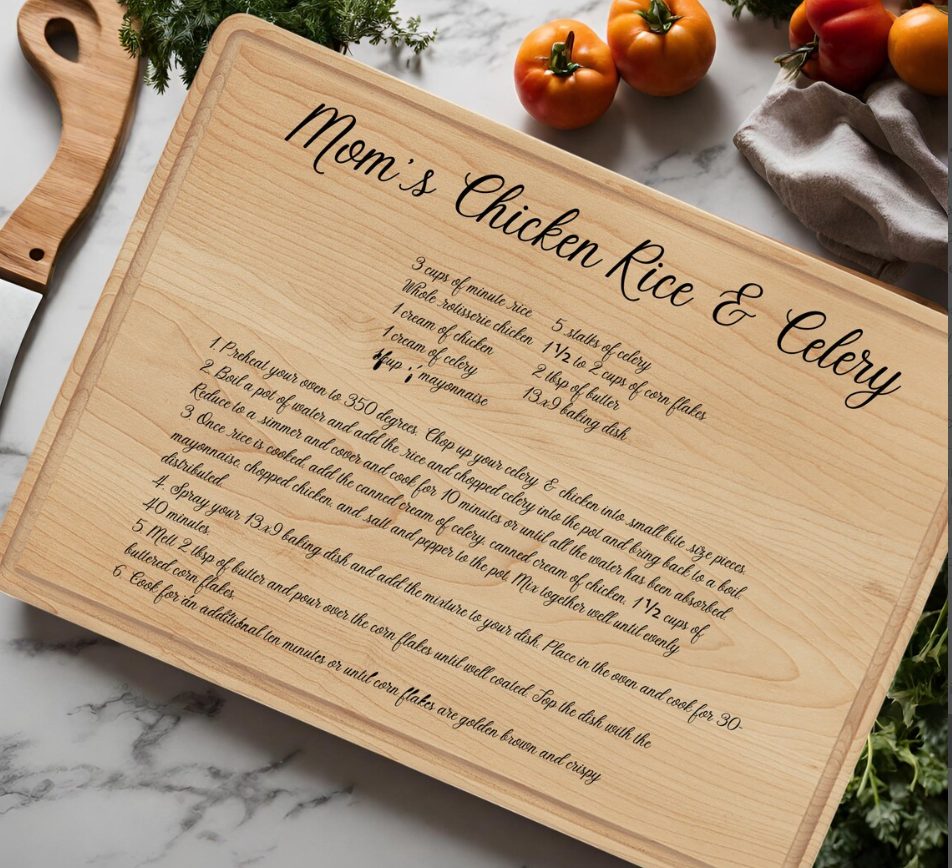 Personalized Handwritten Recipe, Christmas Gift, Picture Board, Engraved Cutting Board, Custom Heirloom Gift - Walnut, Maple, Bamboo Options