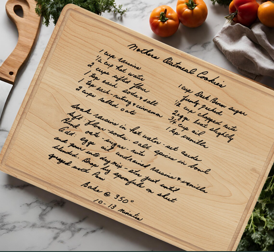Personalized Handwritten Recipe, Christmas Gift, Picture Board, Engraved Cutting Board, Custom Heirloom Gift - Walnut, Maple, Bamboo Options
