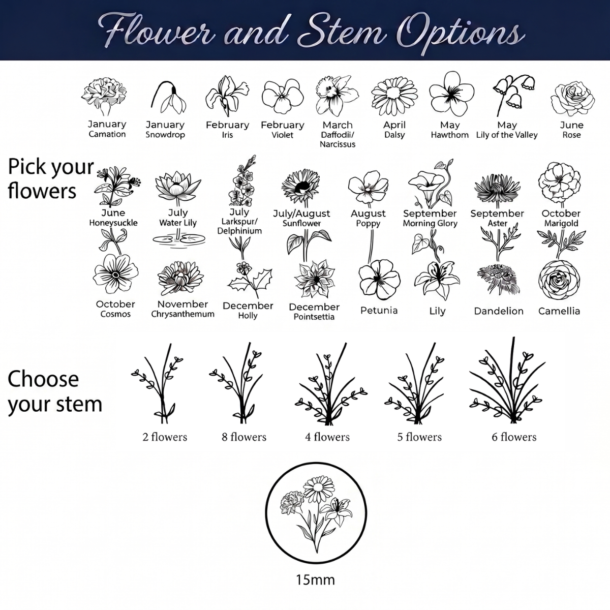 Mother's Day Birth Flower Handwritten Message Necklace