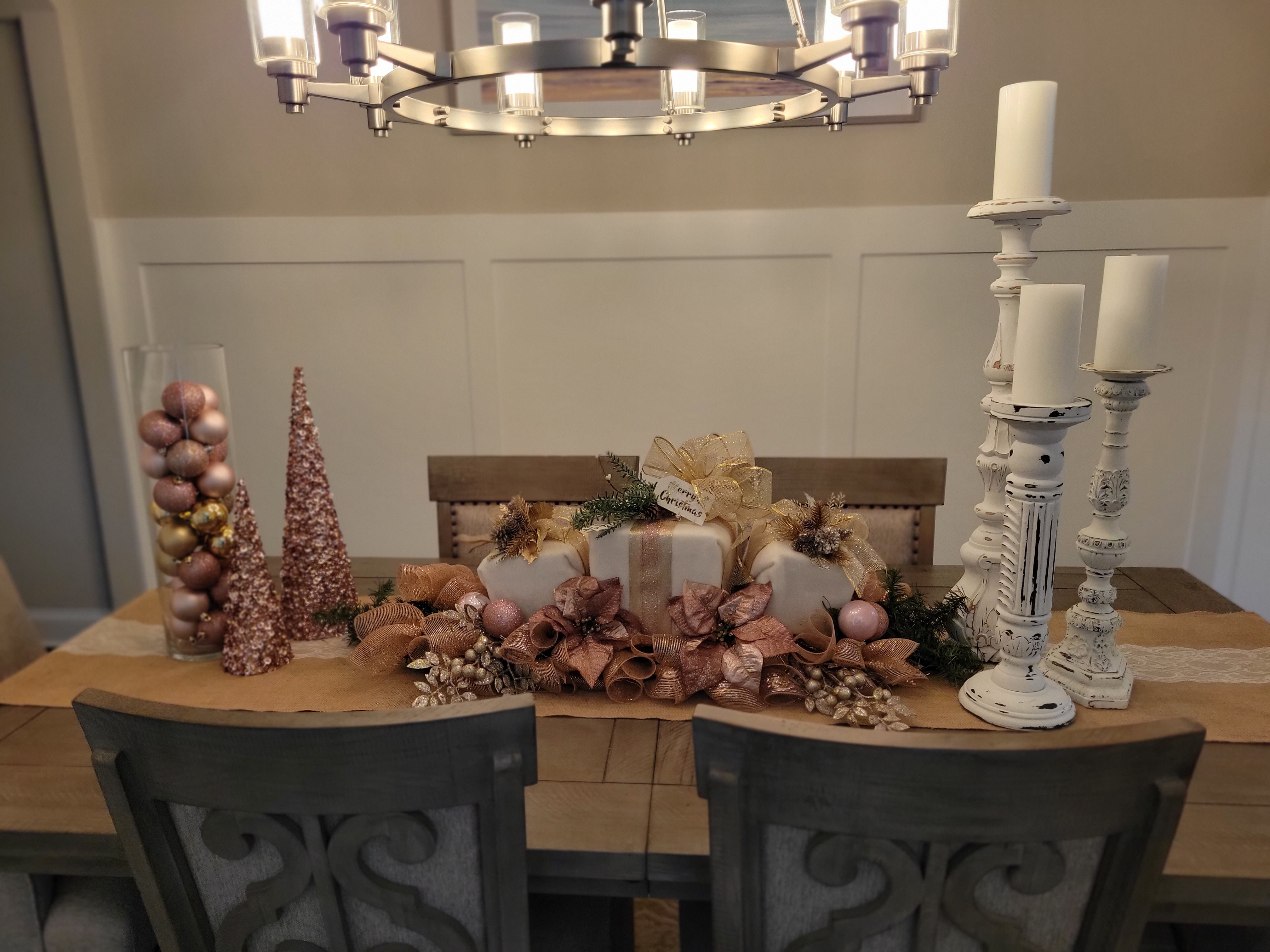 Rose Gold and Creme - Elegant Holiday Table Centerpiece