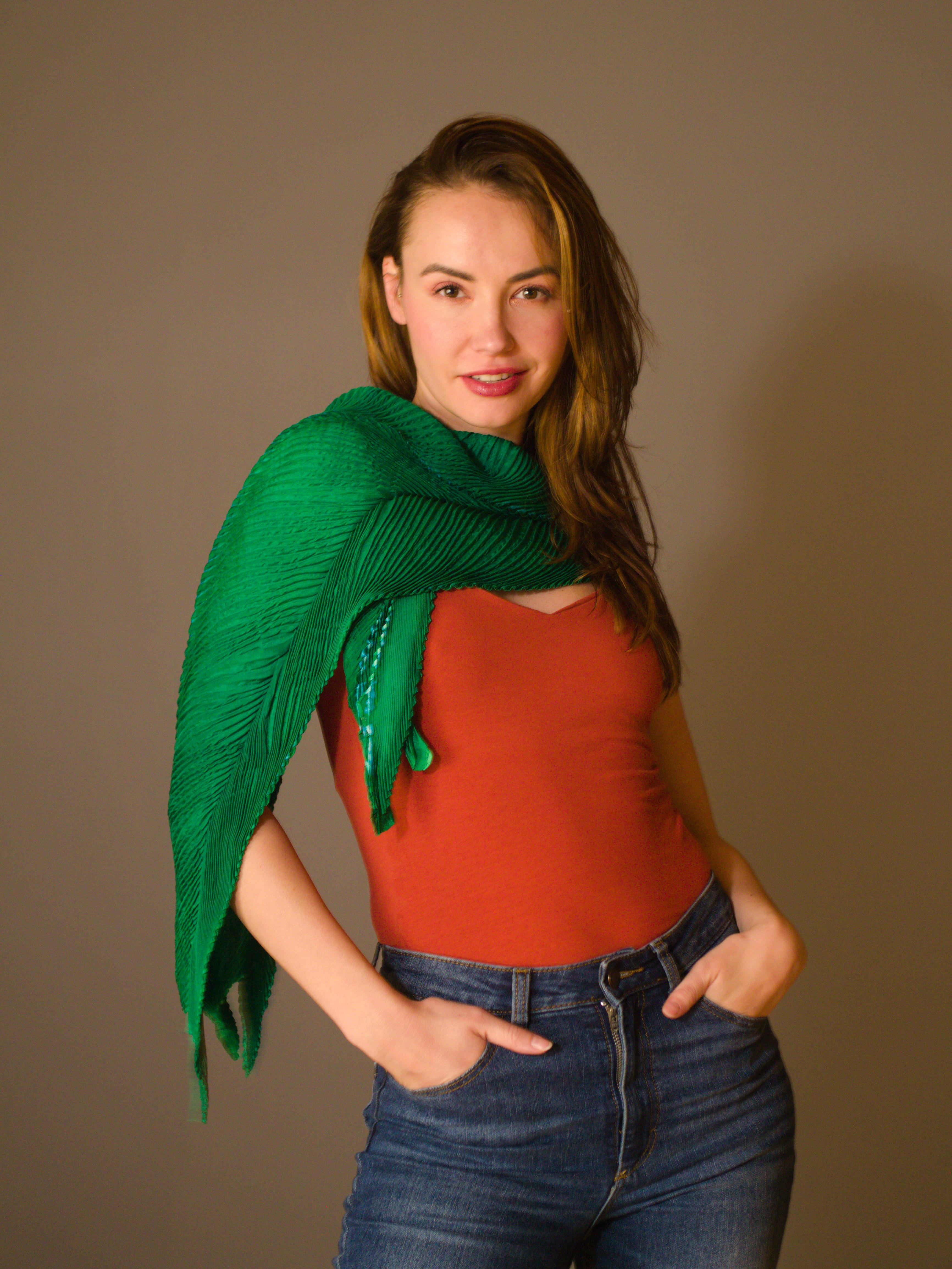 Handmade Emerald Green Arashi Shibori Silk Scarf