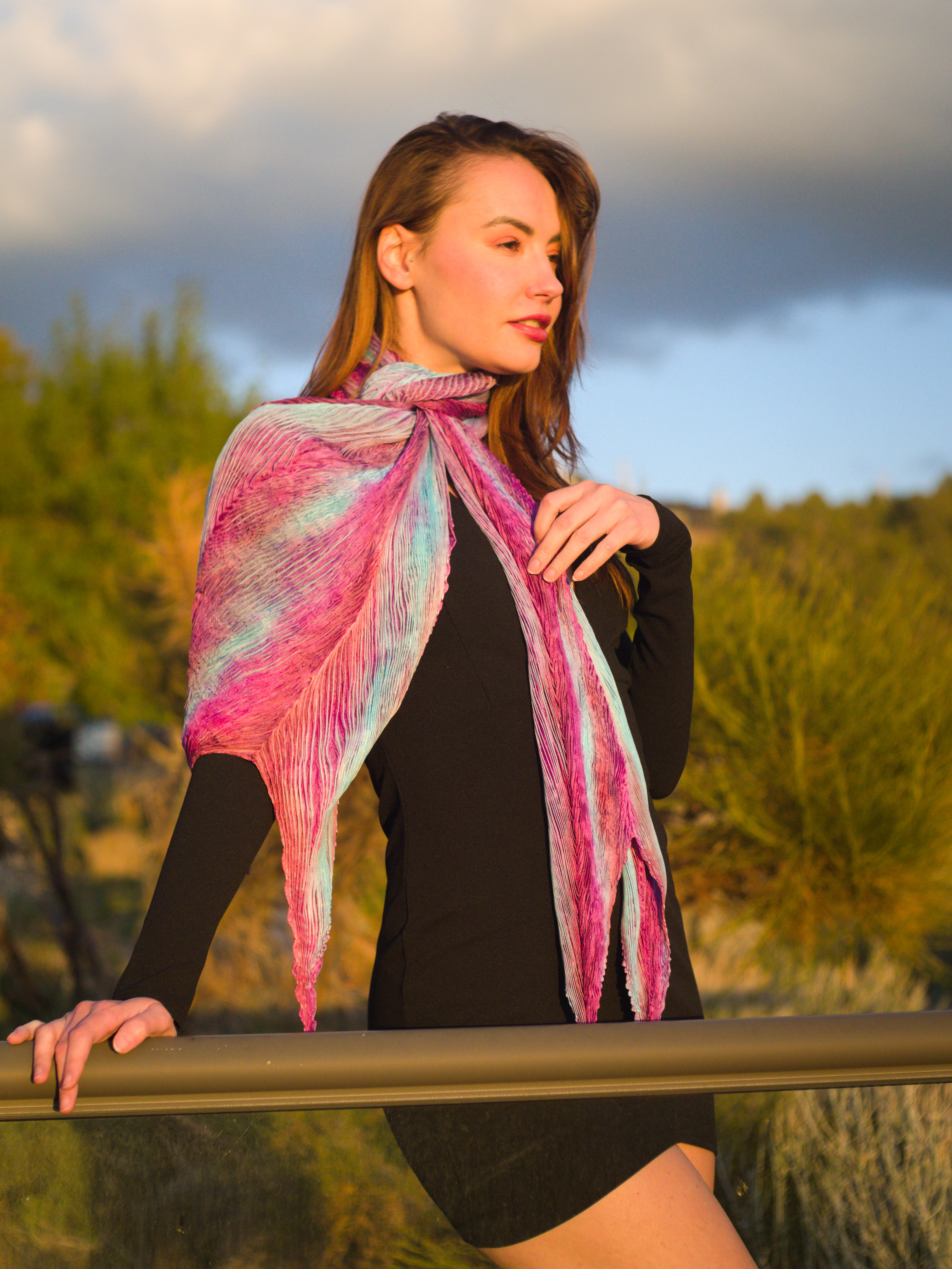 Magenta and Turquoise Arashi Scarf