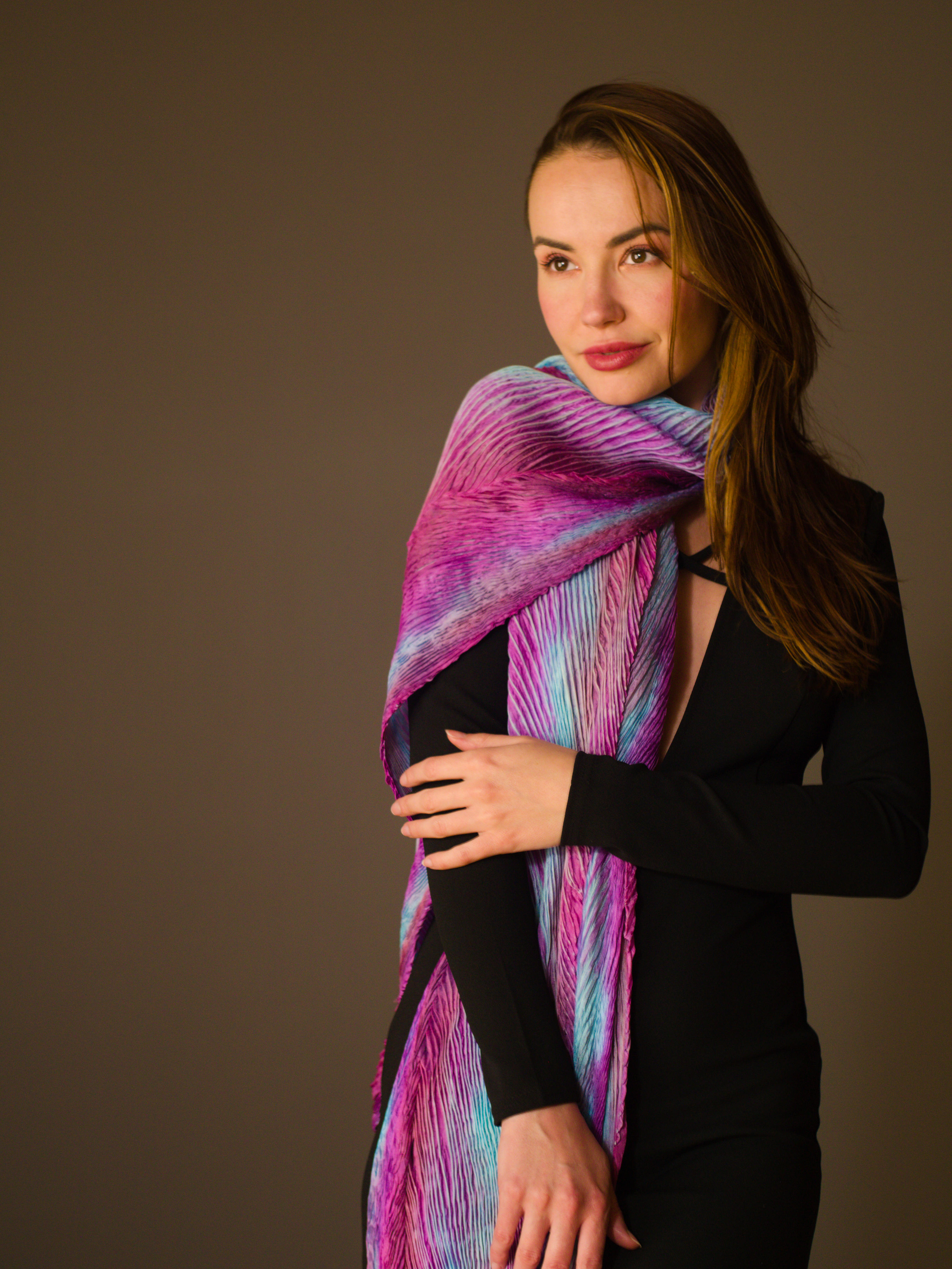 Magenta and Turquoise Arashi Scarf