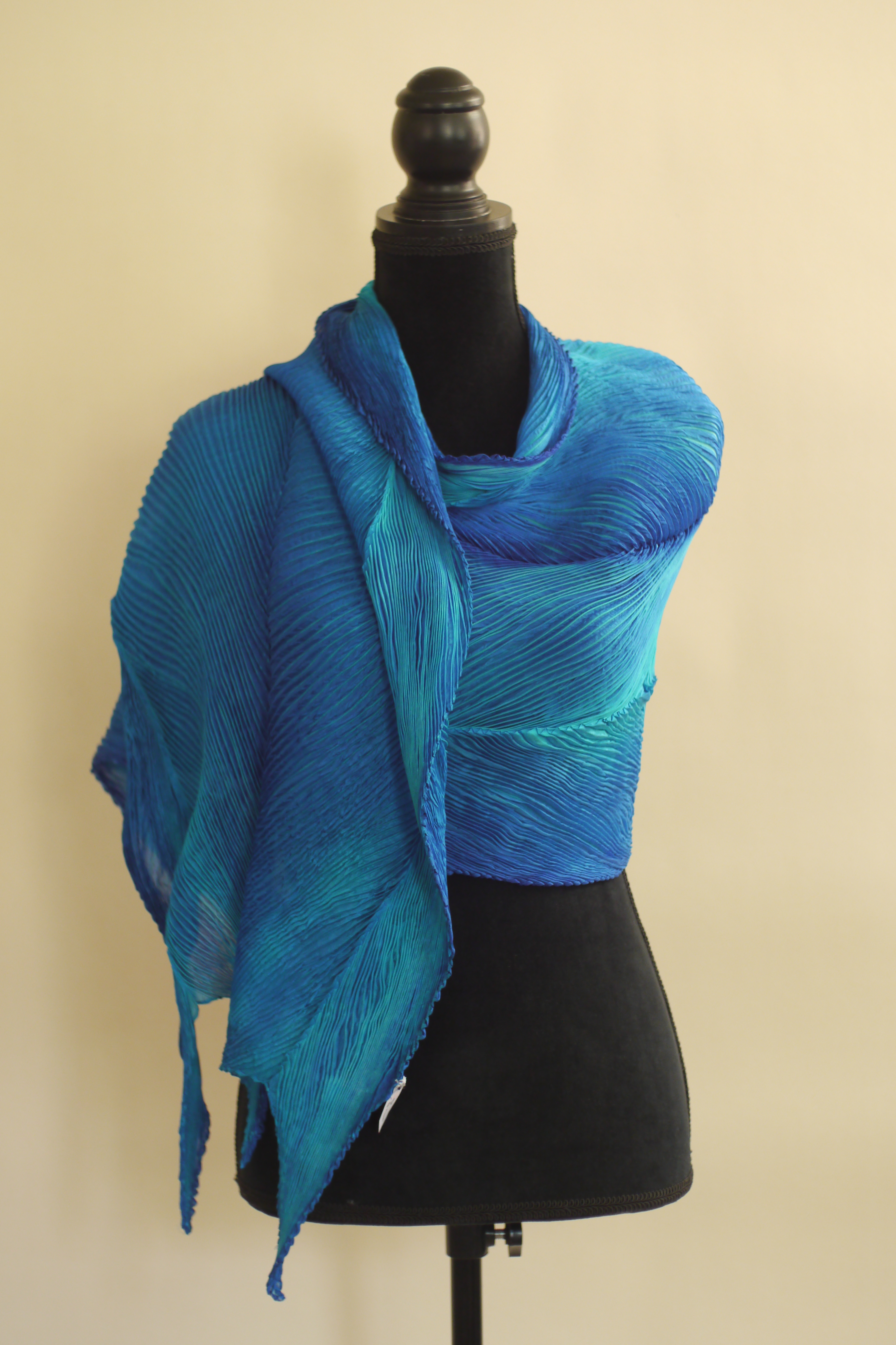 Handmade Ocean Blue Arashi Shibori Silk Scarf