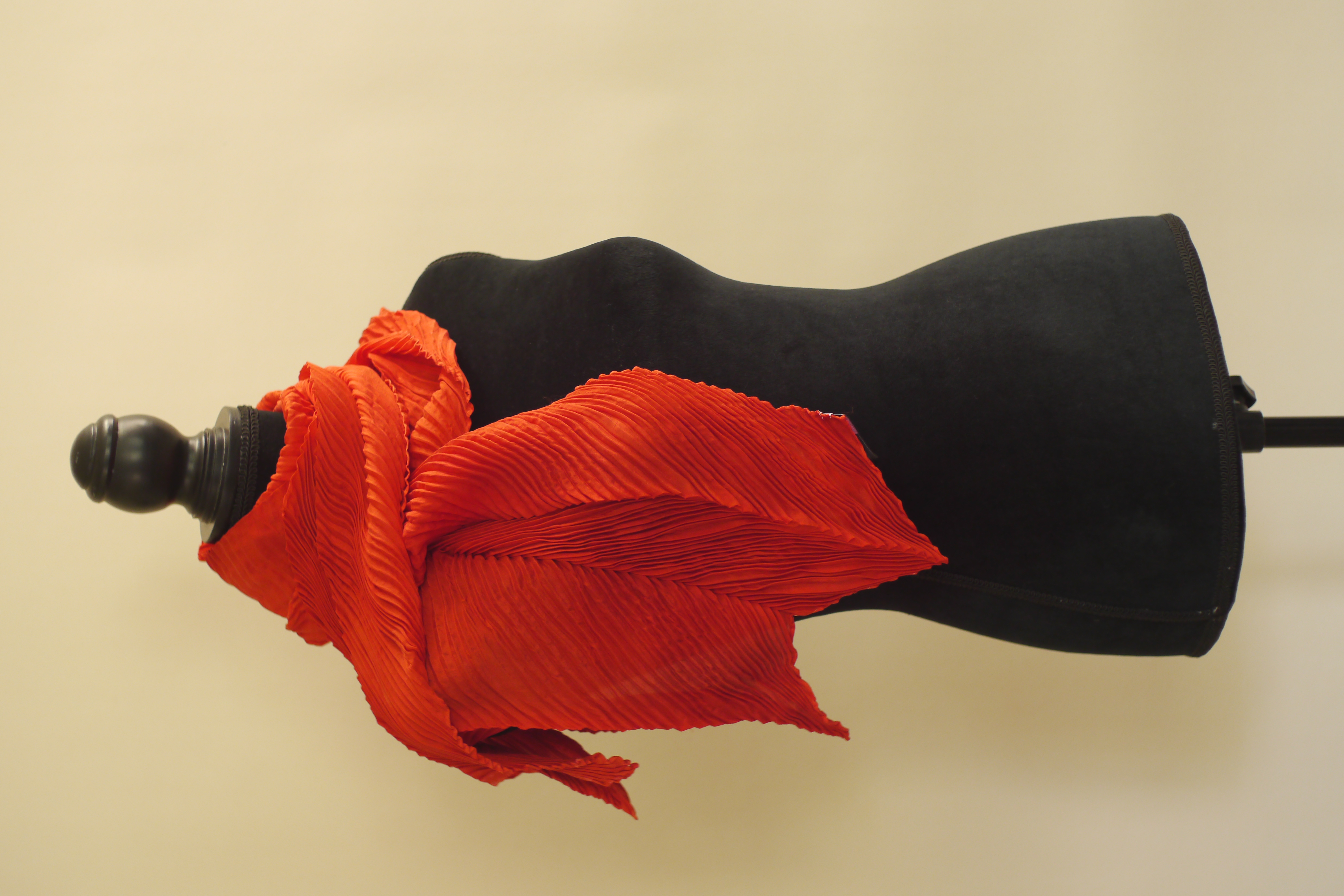 Handmade Blood Orange Arashi Shibori Silk Scarf