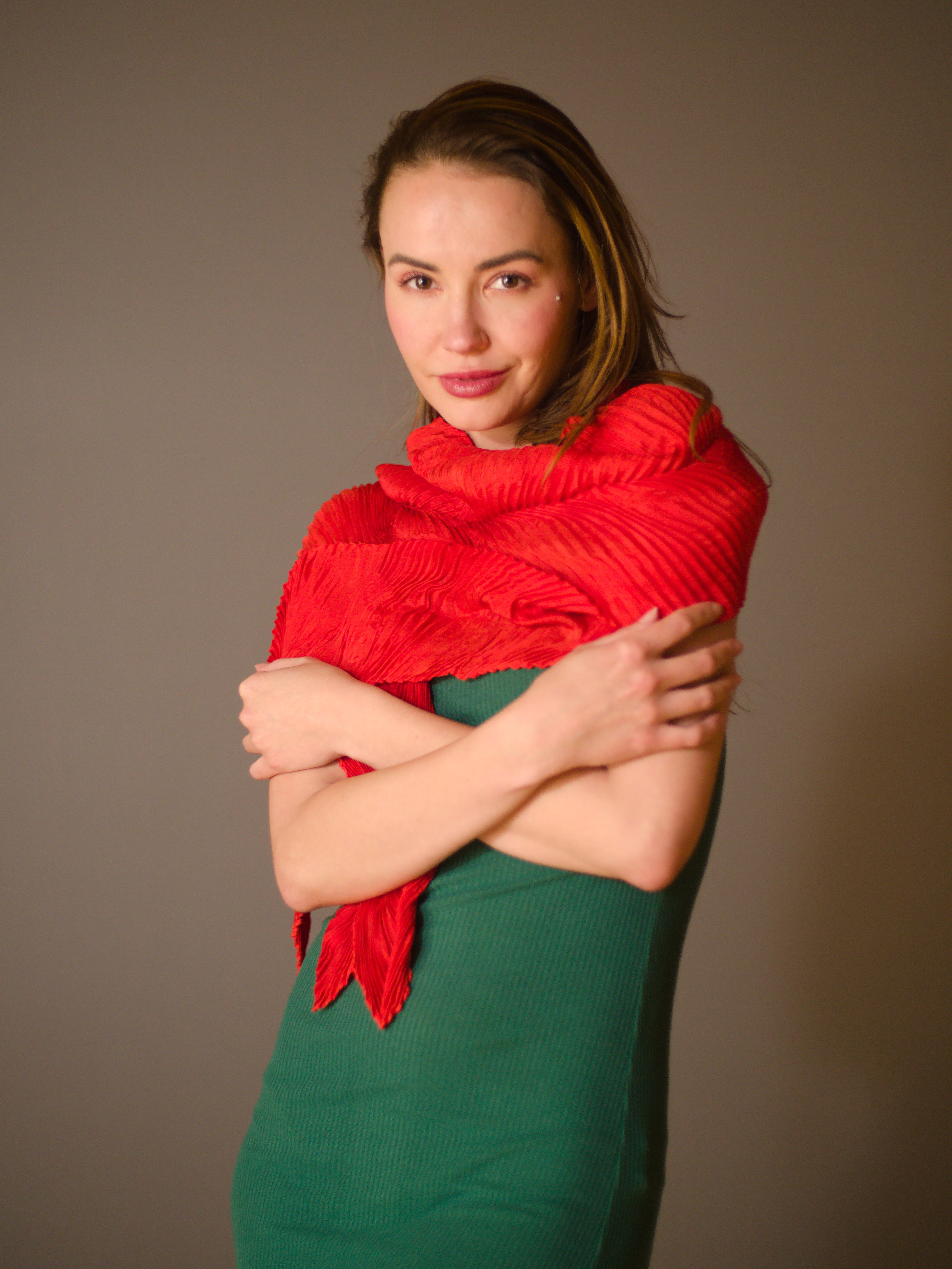 Handmade Blood Orange Arashi Shibori Silk Scarf