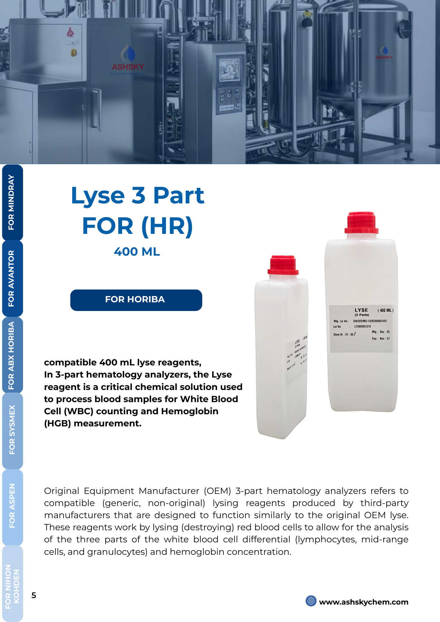 Lyse Solution 400 mL For Horiba